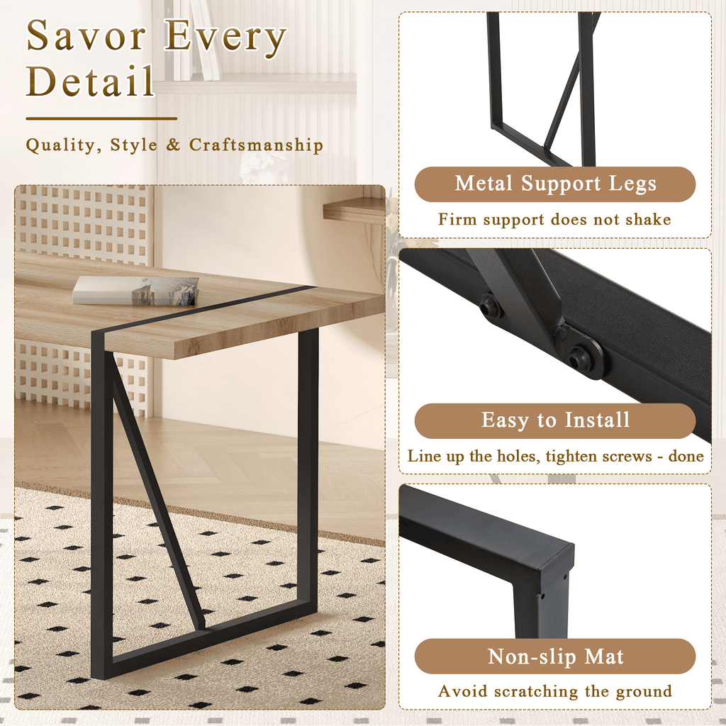 JUFU 55 Dining Table Set for 4, Modern Table and Chairs Set of 4, 5 Piece Dining Table Set Include Wooden Kitchen Table and 4 Faux Leather Chairs Ideal for Kitchen Dining Room Easy to Assemble