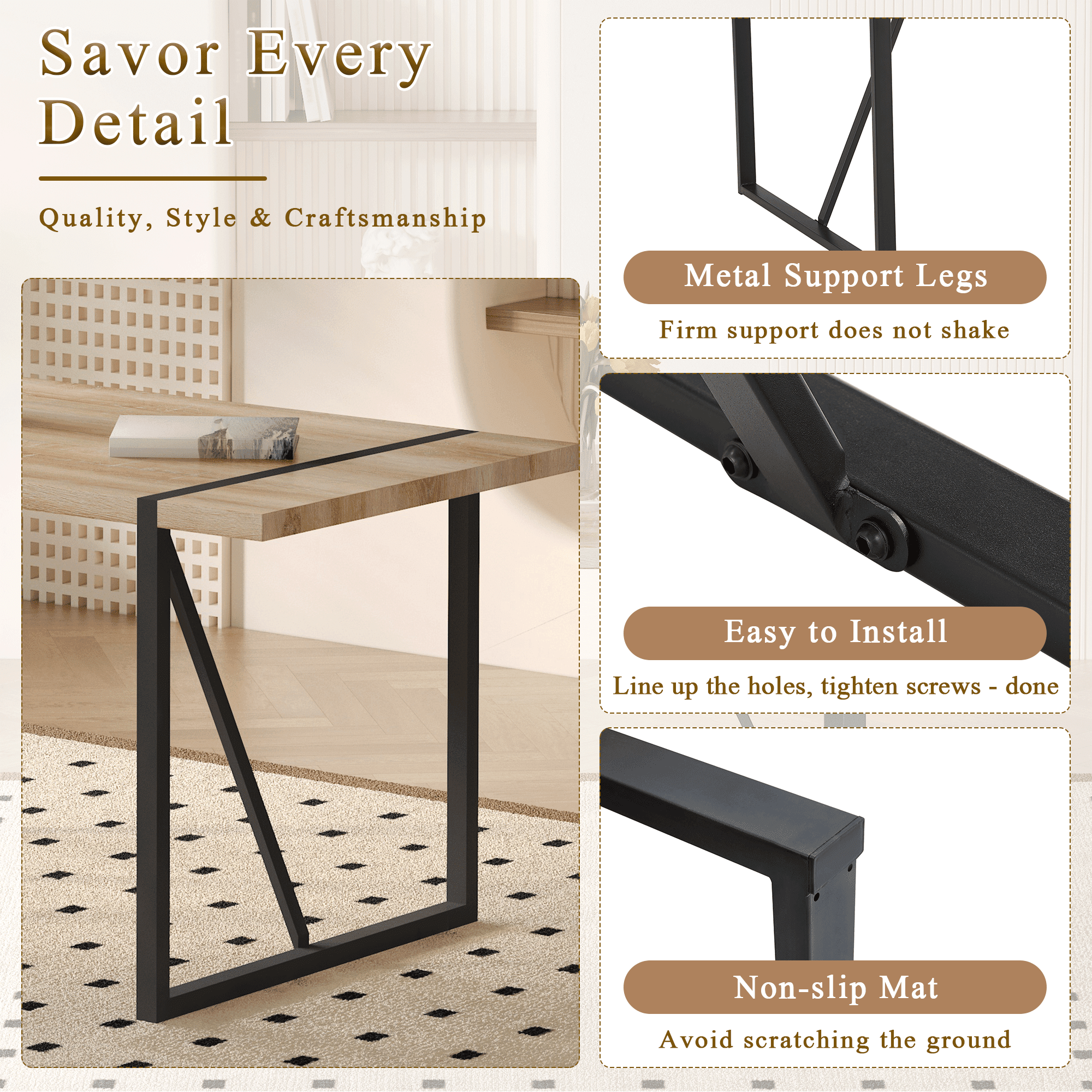 JUFU 55 Dining Table Set for 4, Modern Table and Chairs Set of 4, 5 Piece Dining Table Set Include Wooden Kitchen Table and 4 Faux Leather Chairs Ideal for Kitchen Dining Room Easy to Assemble