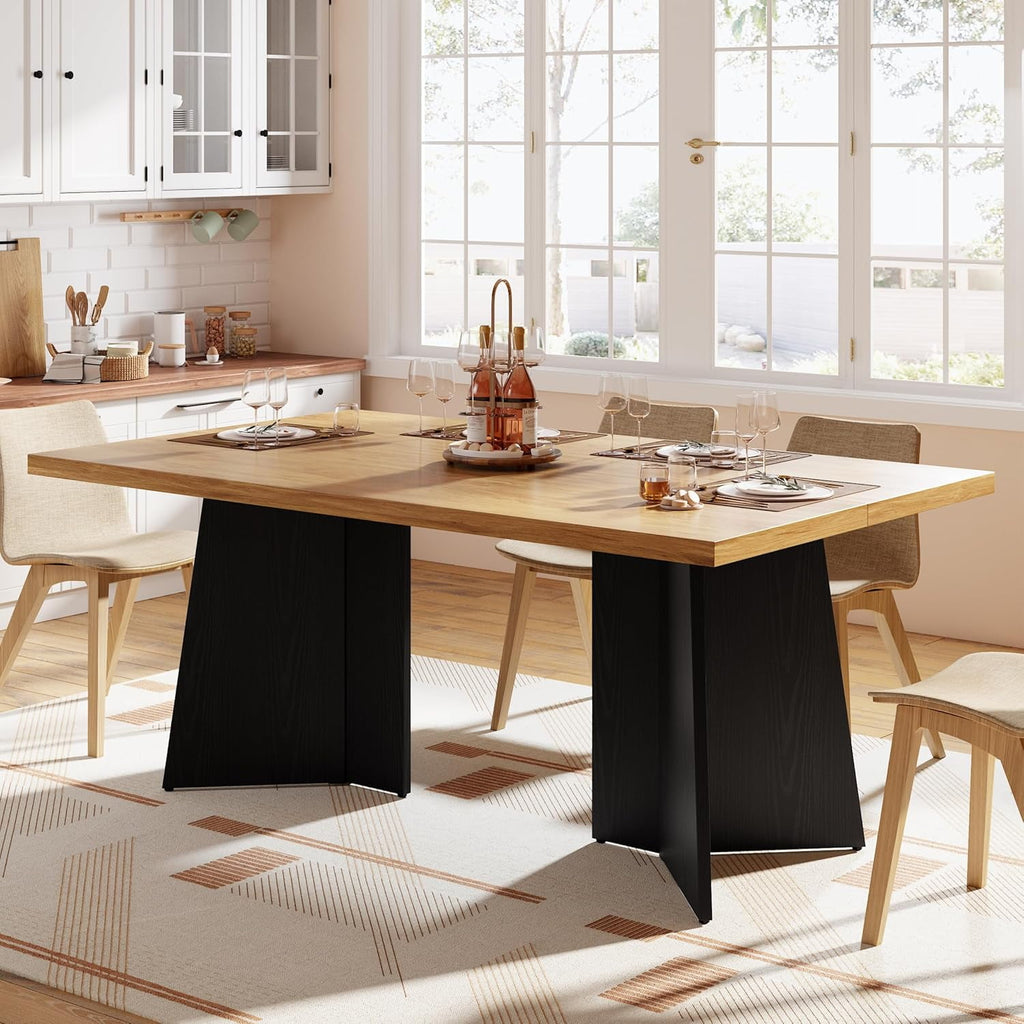 Dining Table for 6-8 People - 63 Modern Long Kitchen Table with Large Tabletop & Heavy Duty Pedestal Legs, Dinner Table for Kitchen, Conference Room, Home, Walnut