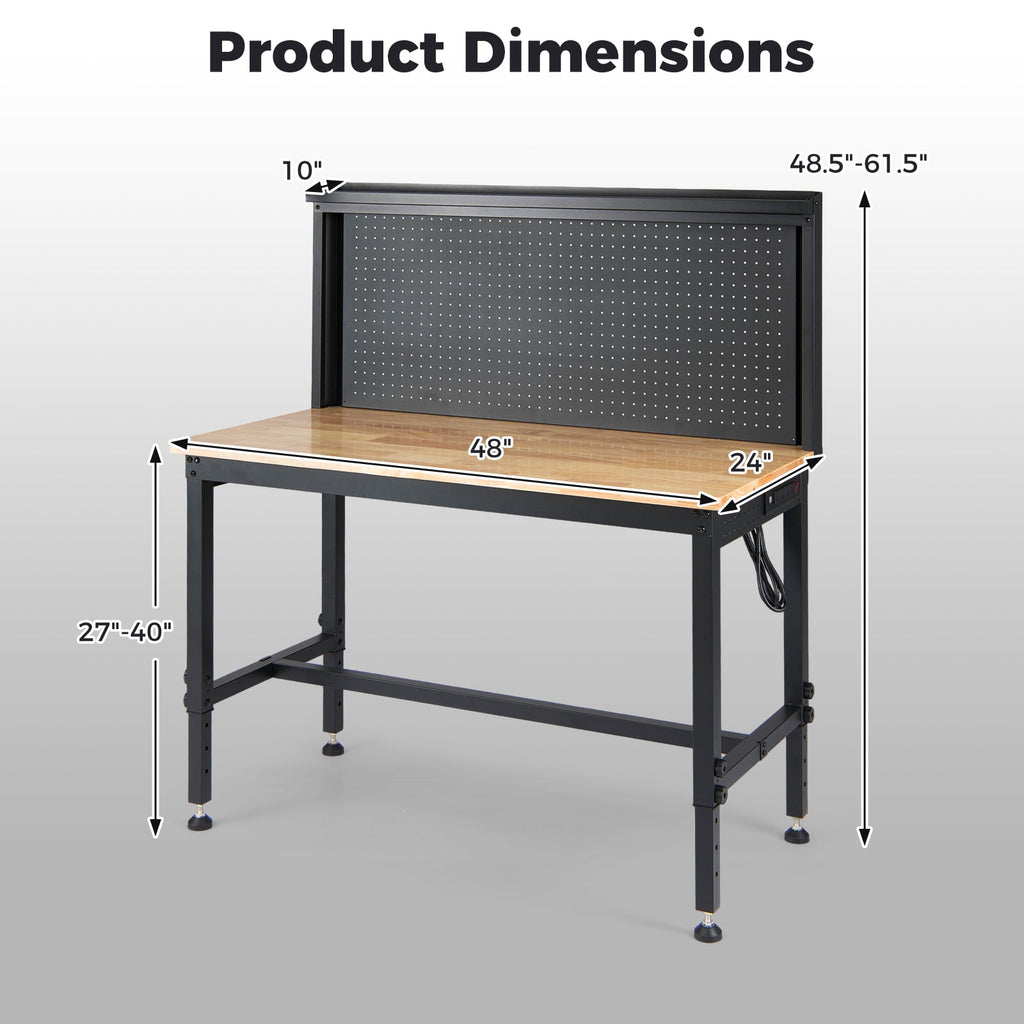 Gymax 48'' Heavy Duty Workbench w/ AC/USB Outlets and Pegboard Max Load 2000 LBS