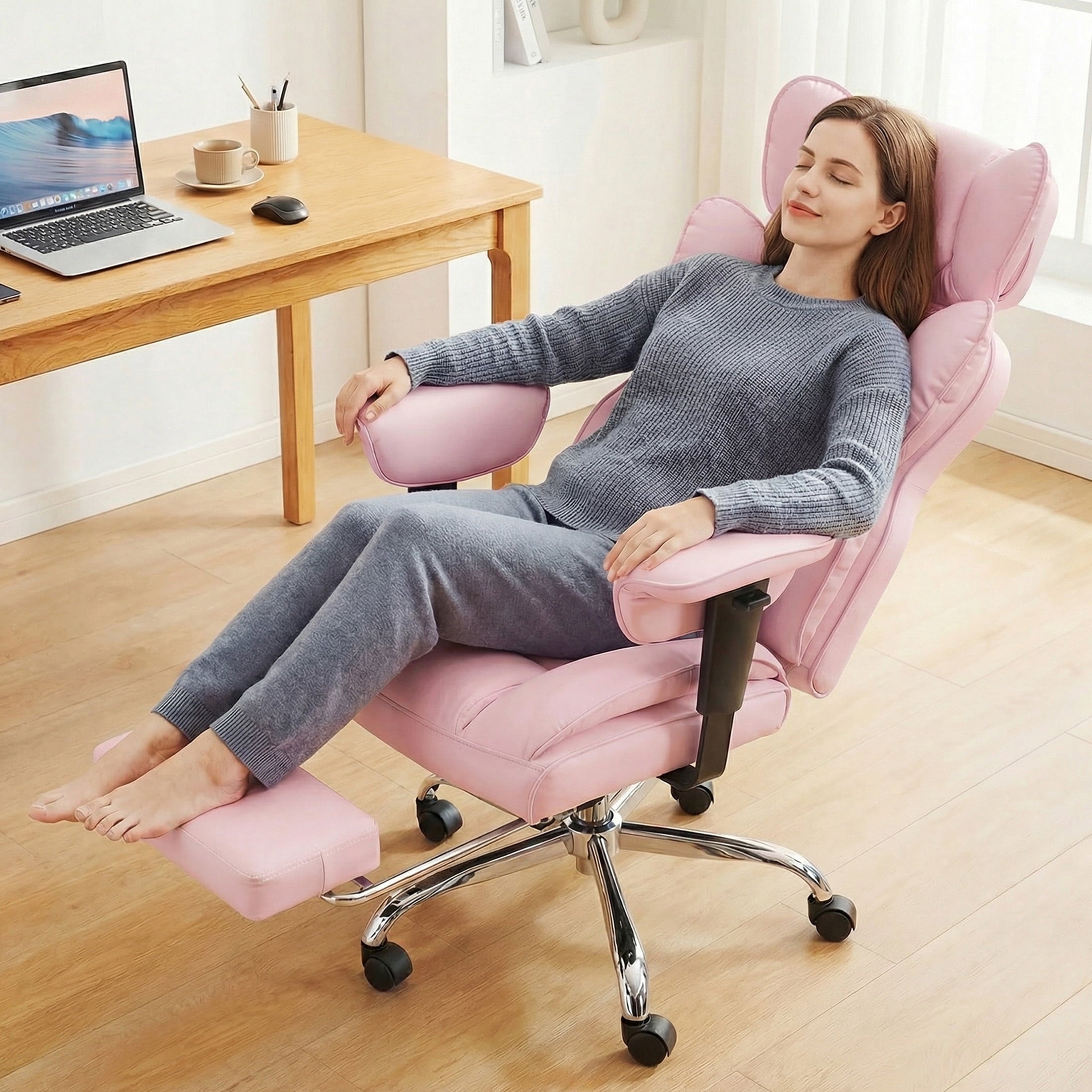edx Executive Home Office Desk Chair, Ergonomic Big Tall High Back with Footrest & Lumbar Support, Reclining Comfy PU Leather Computer Gaming Chair with Swivel Wheels, Height Adjustable, Black