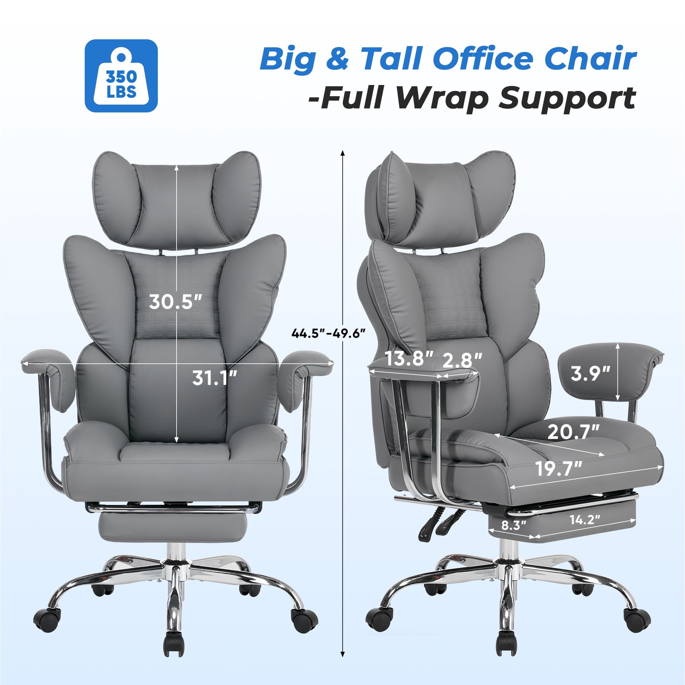 edx Executive Home Office Desk Chair, Ergonomic Big Tall High Back with Footrest & Lumbar Support, Reclining Comfy PU Leather Computer Gaming Chair with Swivel Wheels, Height Adjustable, Black