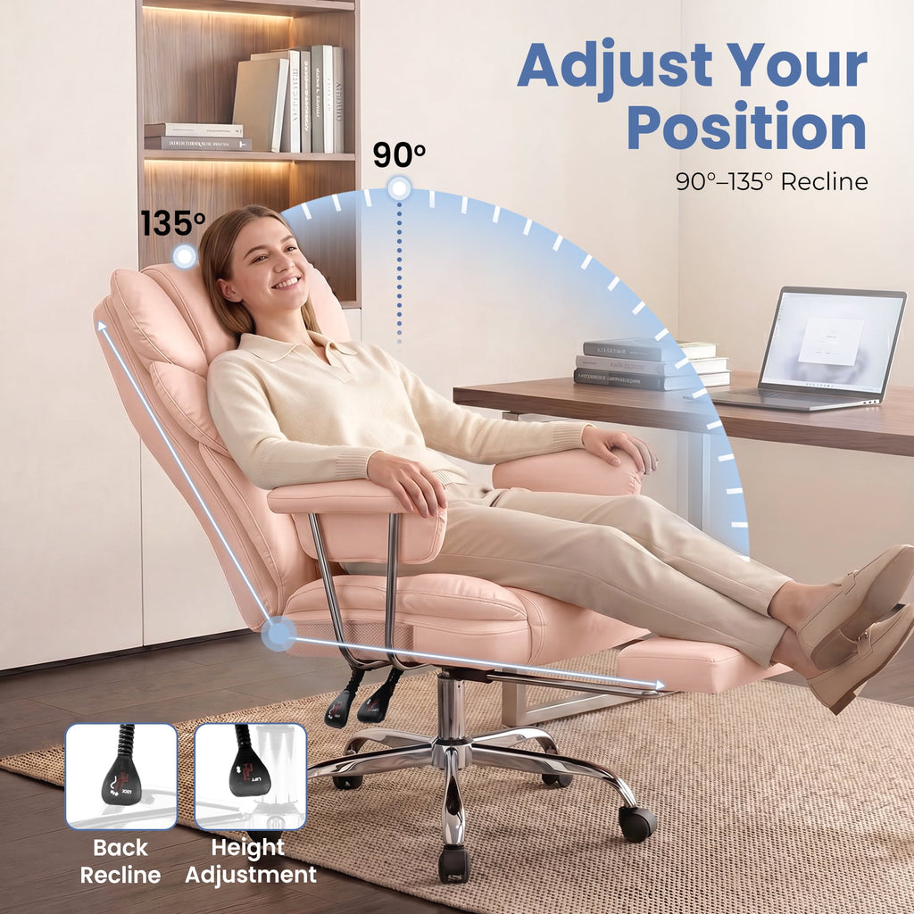 CELTOSS Executive Office Chair 400LBS, High Back Computer Chair with Arms and Footrest, Ergonomic Desk Chair with Lumbar Support, 90–135° Reclining Office Chairs for Home Work, Fabric Blue