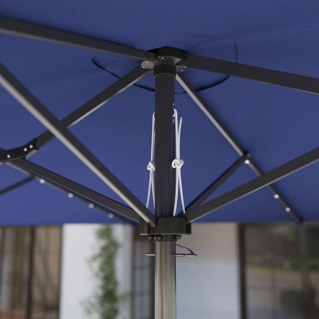 Outsunny Double-Sided Sun Umbrella, Outdoor Garden Parasol, Patio Sun Shade with LED Solar Light, Navy Blue