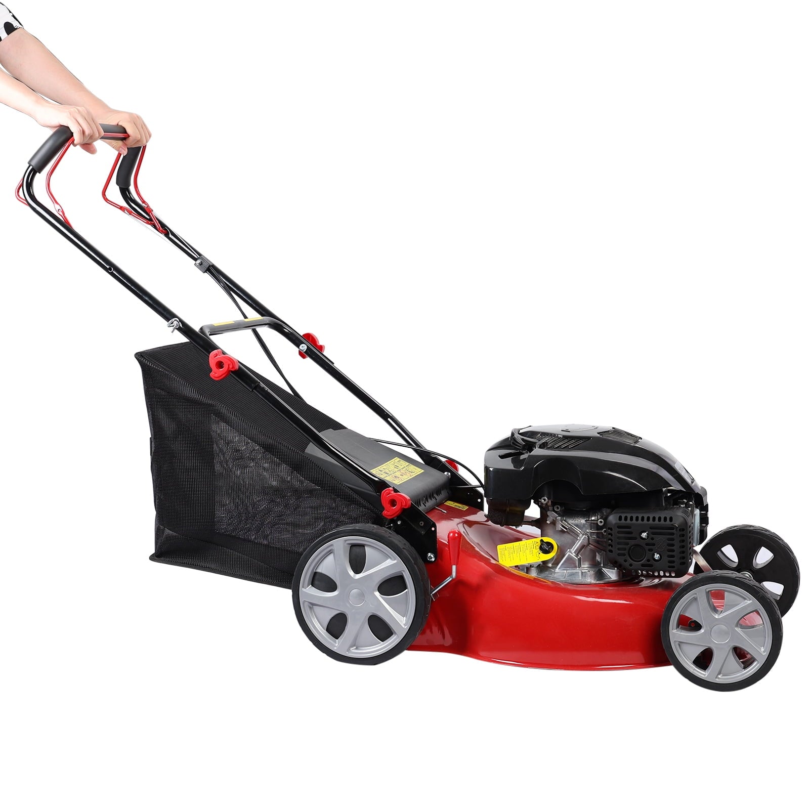 AQSQ 20in Lawn Mower, Self Propelled Lawn Mower, 141cc Gas Engine Lawn Mower, Push Lawn Mower with 50L Grass Tank, Big Wheels