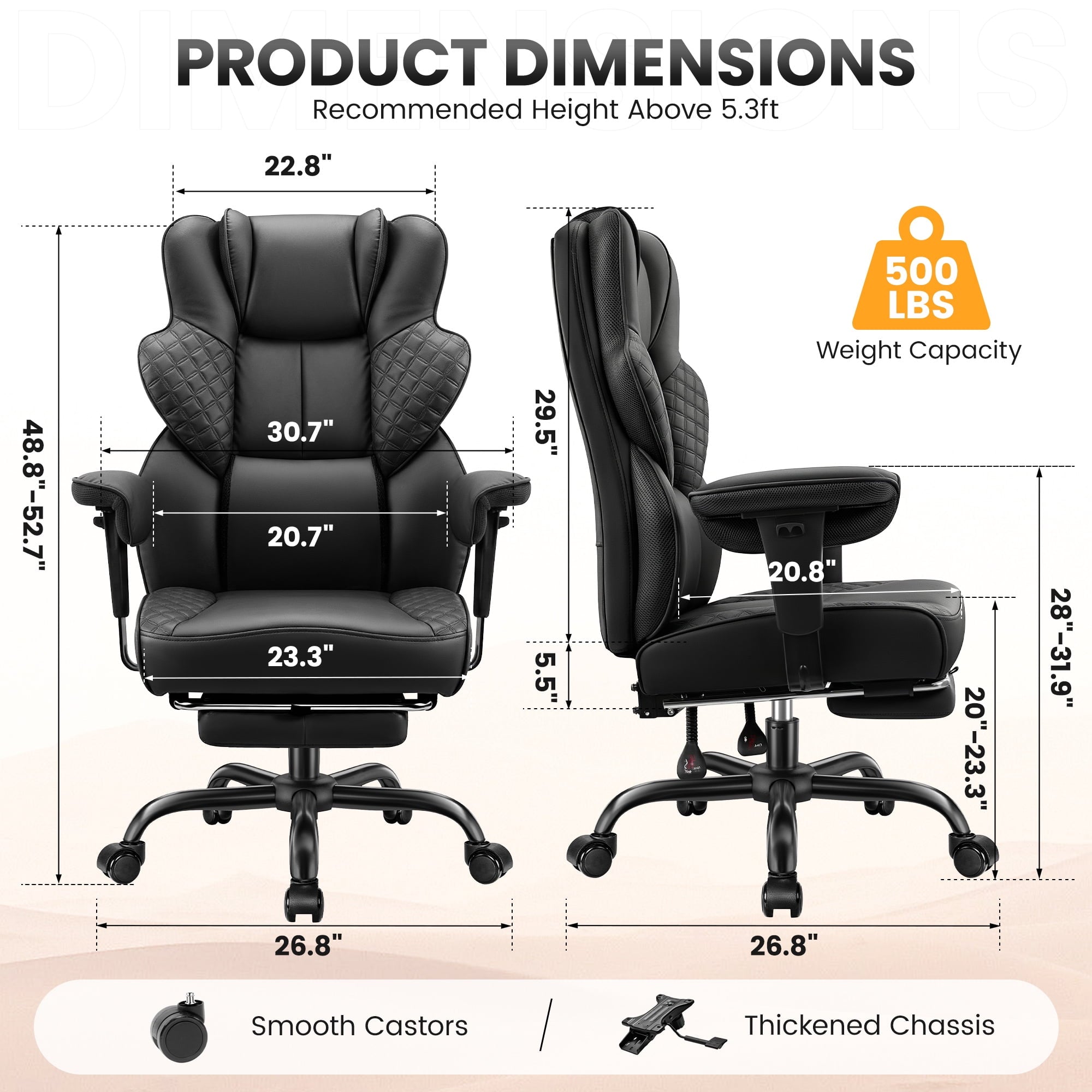 COOLHUT Big and Tall Office Chair 500lbs, Heavy Duty Ergonomic Office Desk Chair with Deluxe Embossing PU Leather with Footrest, Executive Gaming Chair with Lumbar Support, Brown