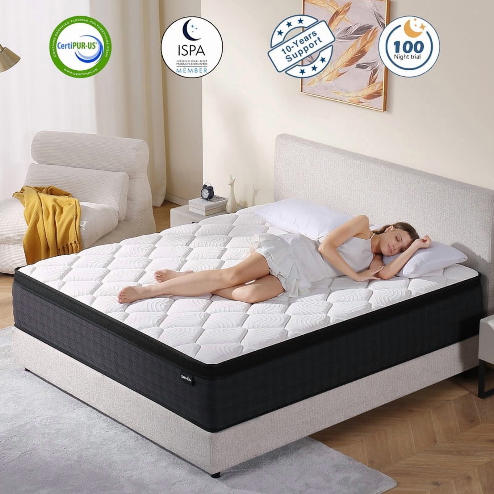 DEHIJU Queen Size Mattress, 12 Inch Hybrid Memory Foam Queen Mattress in a Box, Pressure Relief, Medium Firm, CertiPUR-US