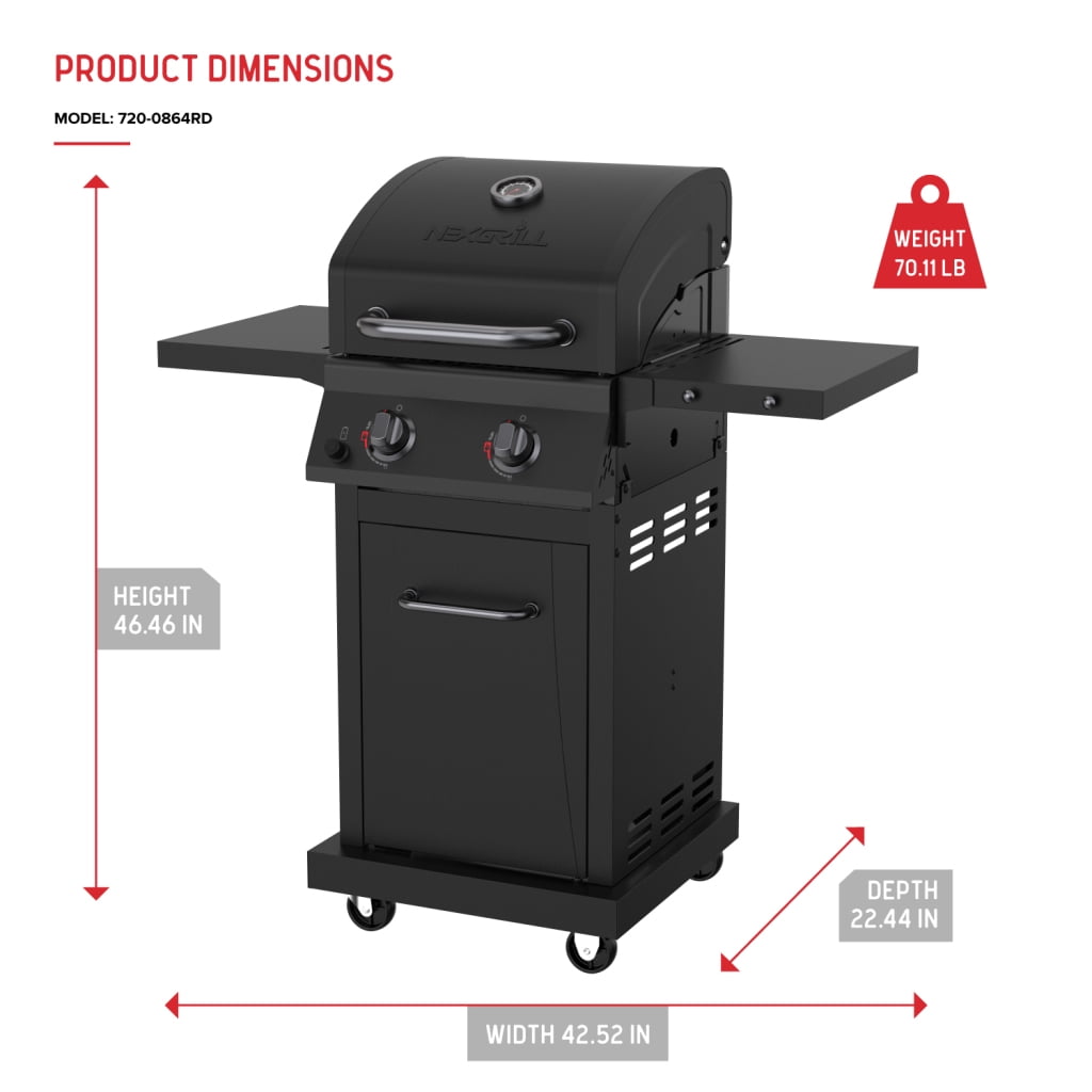 Nexgrill Deluxe 2-Burner Gas Grill with 401 SQ In Grate, 28000 BTUs, Stainless Steel Control Panel & Foldable Side Table, Propane BBQ Grill for Outdoor Cooking, Patios, Backyards and More -720-0864R