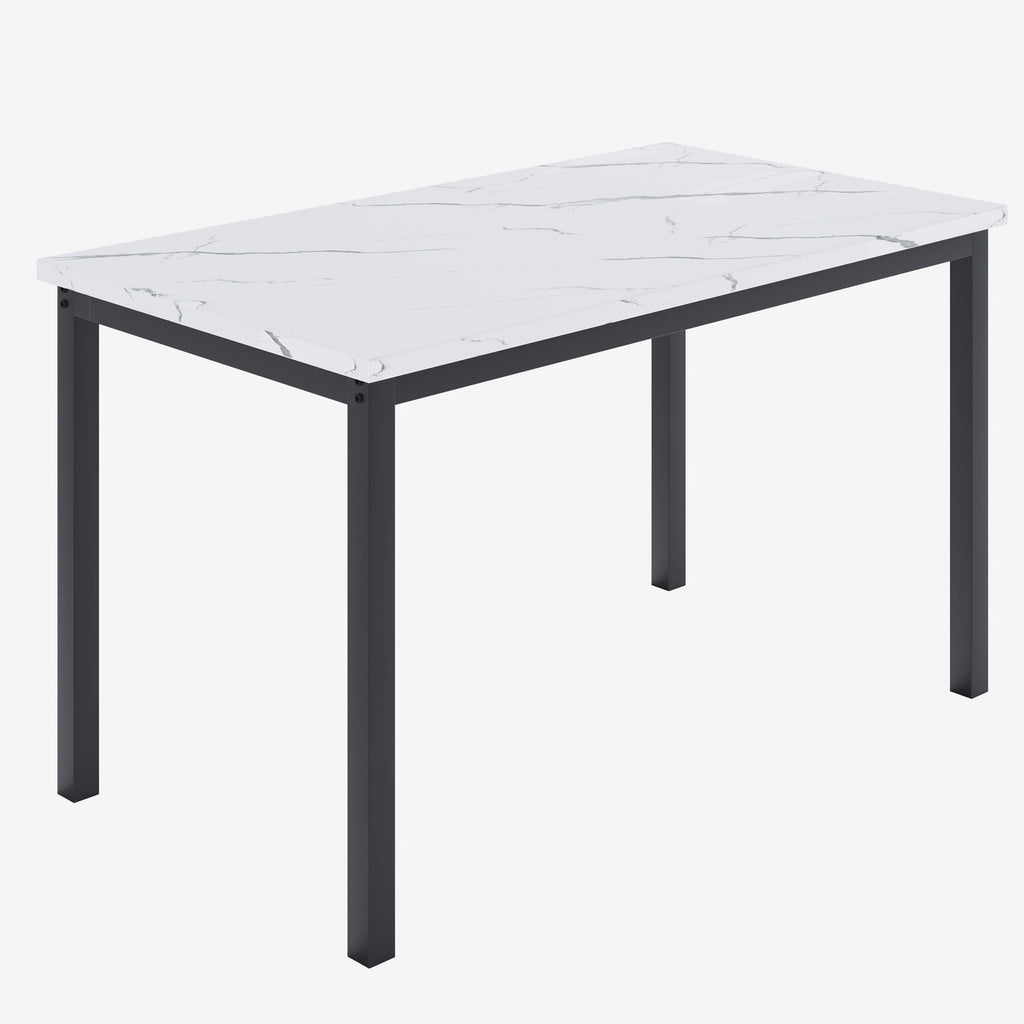UHOMEPRO Dining Table Set for 4, 5 Piece Dining Room Table Set with Gray Velvet Upholstered Chairs, White Faux Marble Pattern Rectangle Kitchen Table Set for Breakfast Nook Small Space