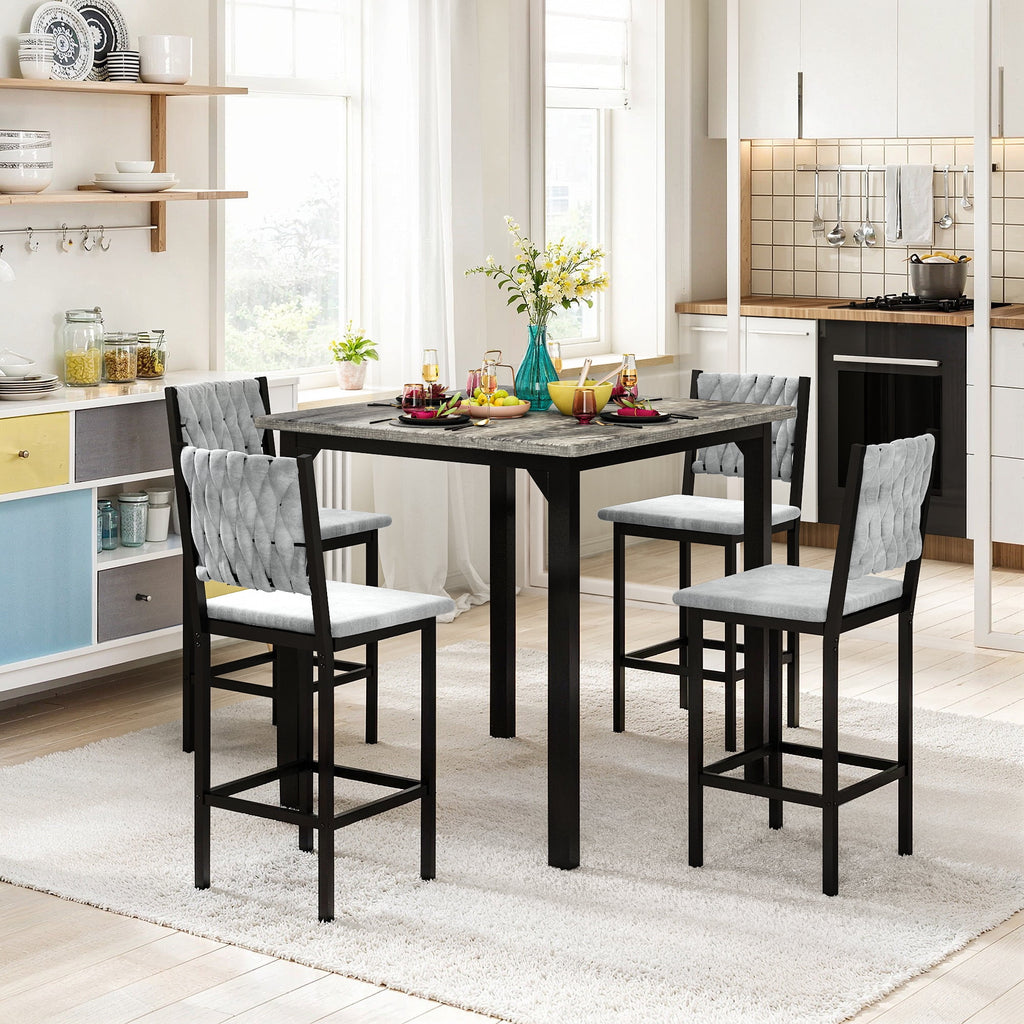 MIERES 5 Piece Dining Table Set High Top Dining Table Set for 4 Counter Height Small Kitchen Table With 4 Velvet Upholstered Chairs, Wood Small Dining Set for Bar Dining Room Breakfast