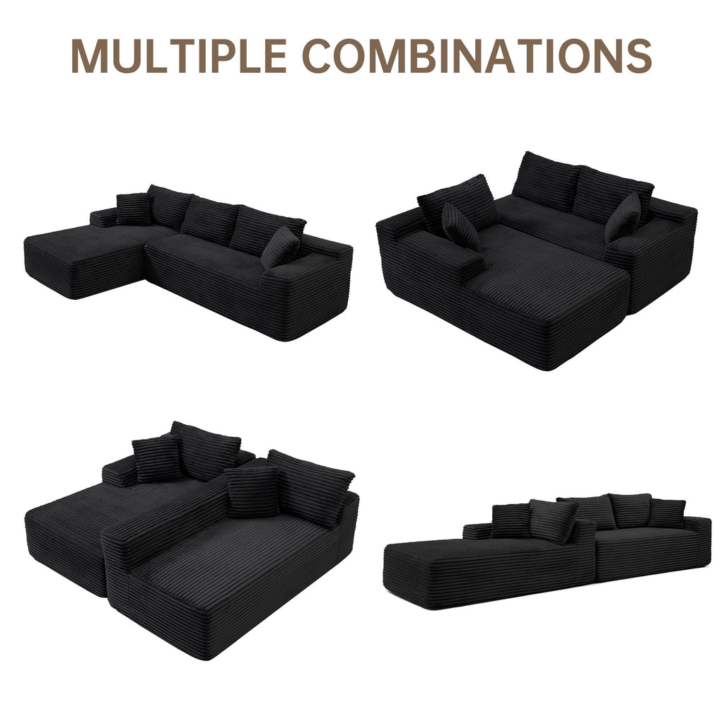 SOULART 138.5 U Shaped Sectional Couch,Gray Cloud Boneless Sofa For Living Room,Plush Corduroy Couches With Deep Seat Chaise Lounge,No Assembly Required