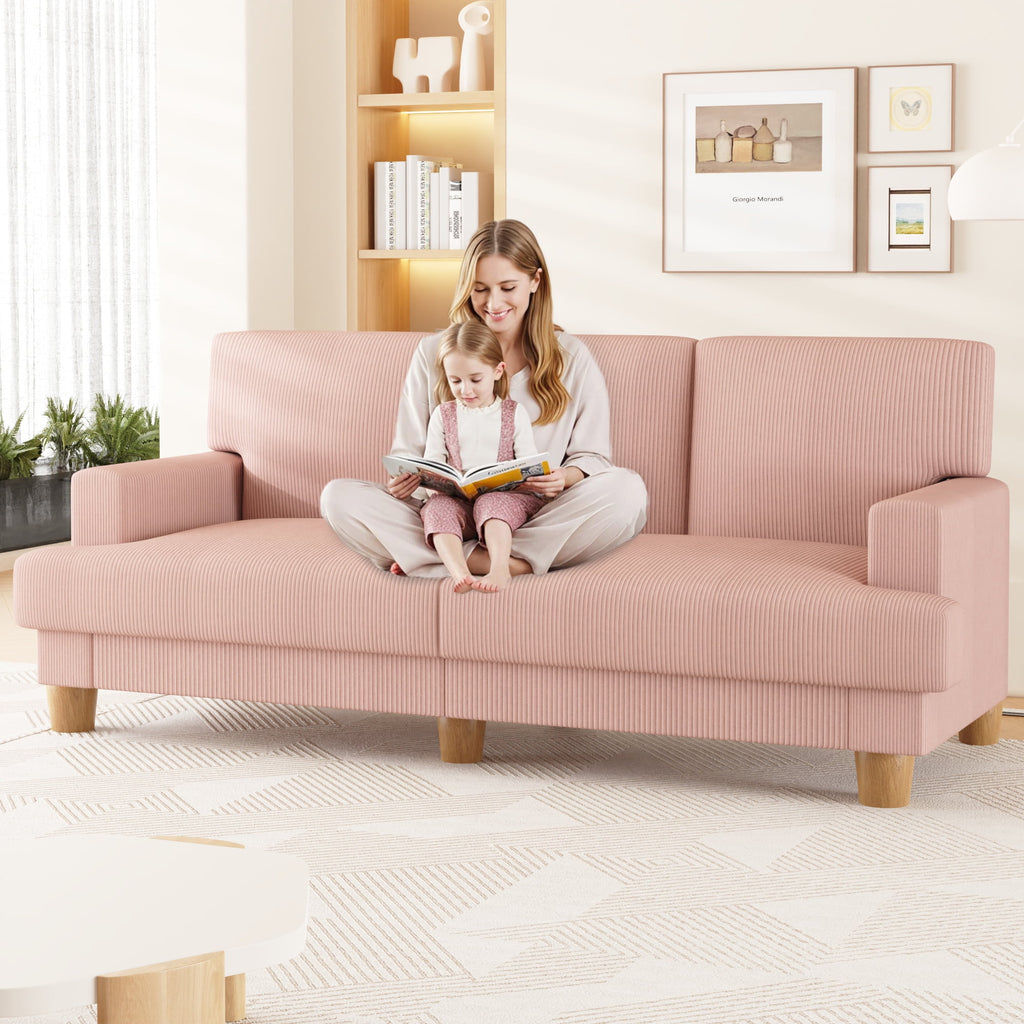 AAQZ 87 Corduroy Sofa Couch for Living Room, 3 Seater Deep Seat Comfy Couch in a Box, 2 Cushions, 2 Pillows Tool-Free Setup,Gray