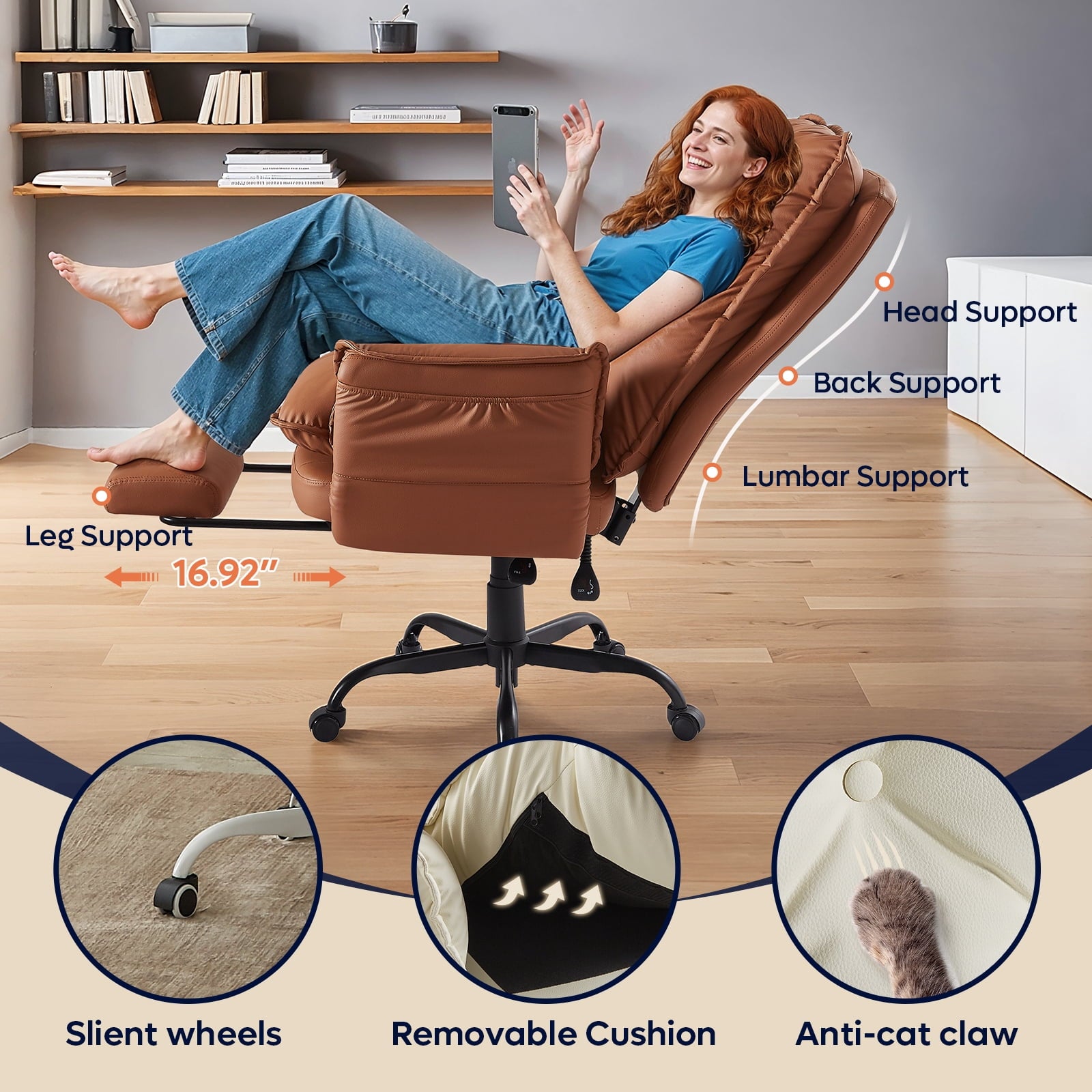 Bestier Big and Tall Executive Office Chair with Flip-up Arms for Adult, Wide Seat Ergonomic Computer Desk Chair,High Back Velvet Comfy Cross-Legged Office Chair with Footrest and Side Pockets, Black