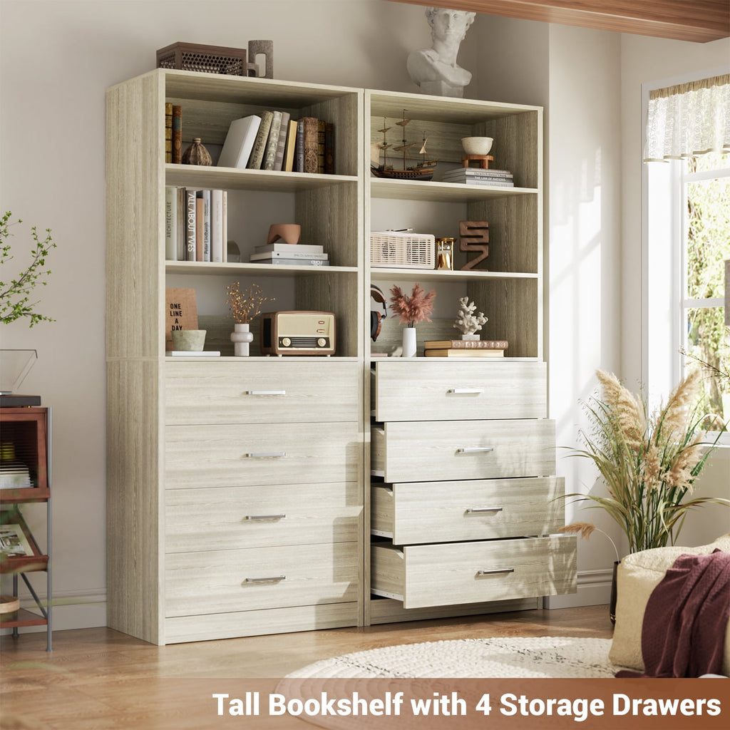 Homieasy 21.3 Inch Freestanding Closet System with 4 Wood Drawers and 3 Shelves for Walk-in Closet, Bedroom, White