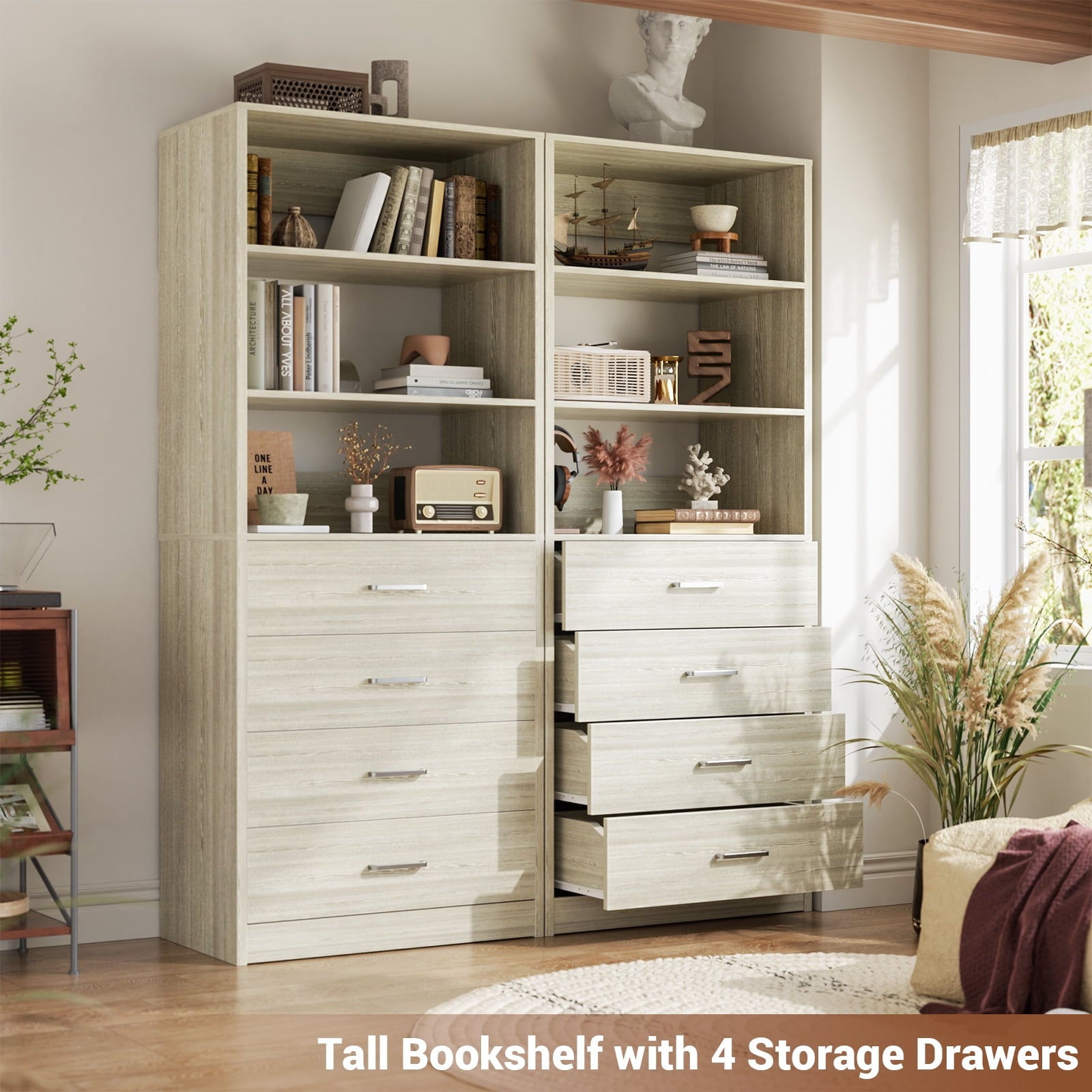 Homieasy 21.3 Inch Freestanding Closet System with 4 Wood Drawers and 3 Shelves for Walk-in Closet, Bedroom, White