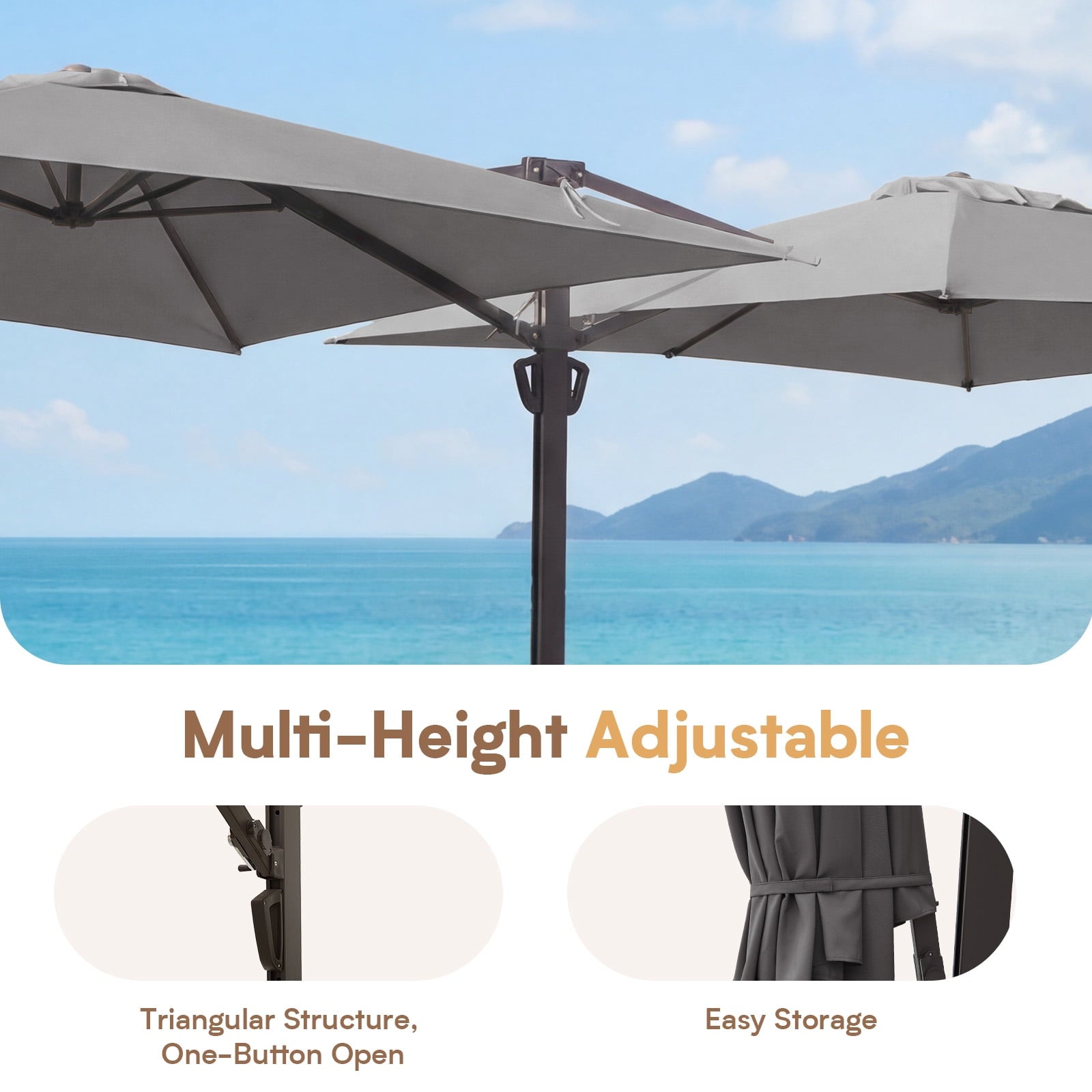 FUNDAZE 10x10ft Double Canopy Cantilever Umbrella, Patio Outdoor with Base & Cover, Waterproof UV Resistant for Garden Poolside Shade, Beige