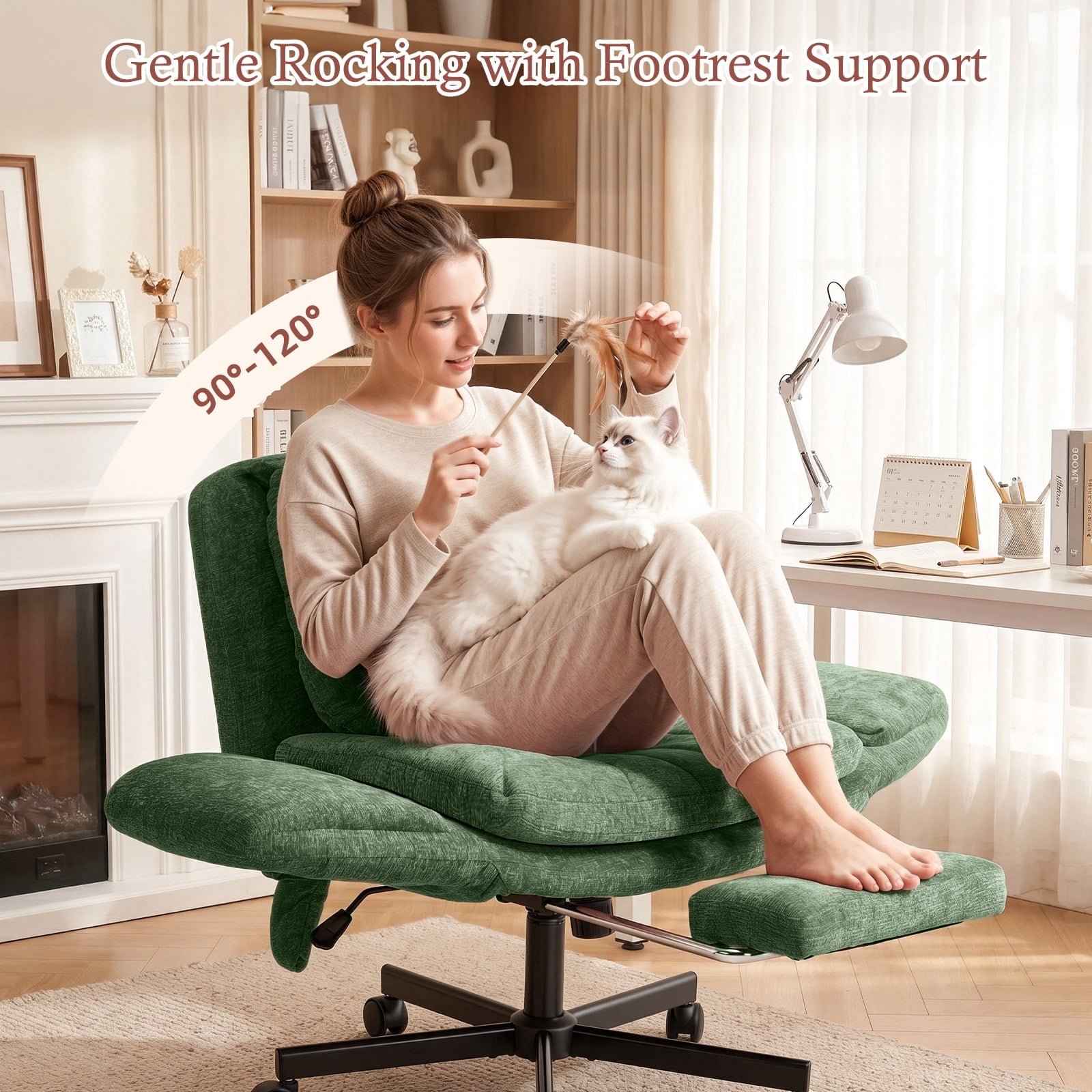 Hforesty Cross Legged Office Chair, Inflatable Flip-up Back & Wide Seat, 5-Position Armrests & Footrest, Ergonomic Task Chair for Home Office, Gray