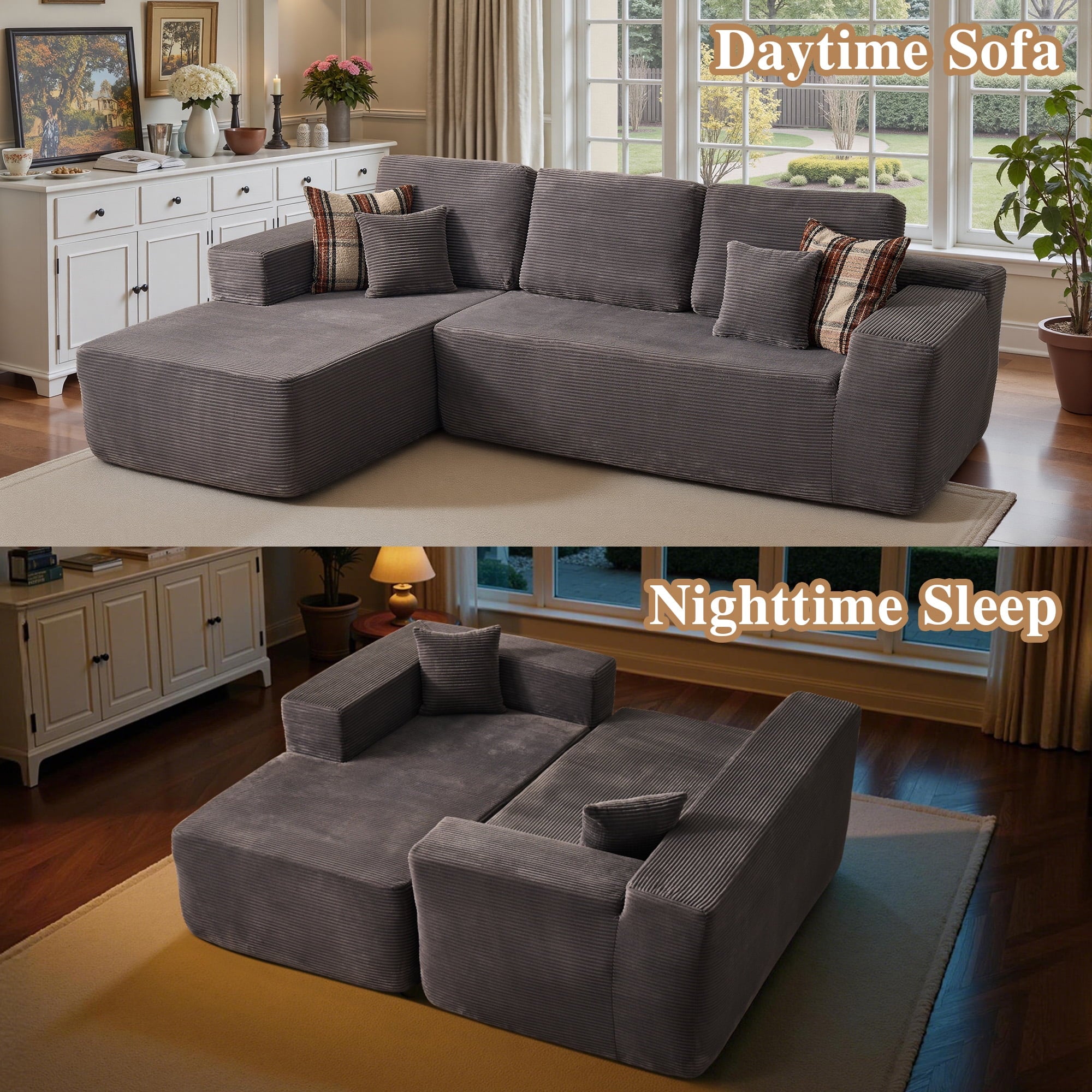 Ovios 106 Cloud Sofa Couch No Assembly Boneless Deep Seat Sofa for Living Room, Black (Corduroy)