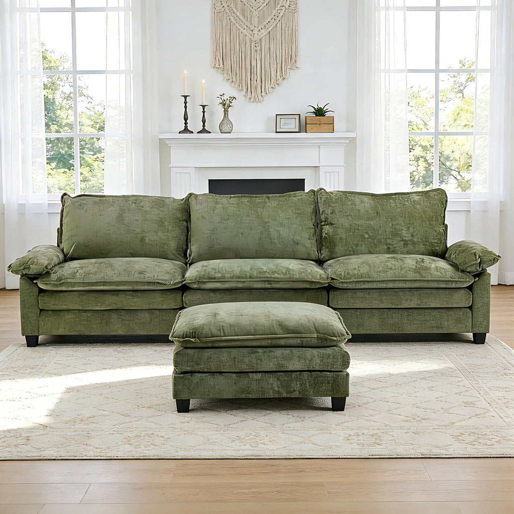 Ktaxon Sectional Sofa L Shaped Couch with Chaise Living Room Sleeper Set, 2 Seats with Chenille and Double Layer Cushions 86 W Beige