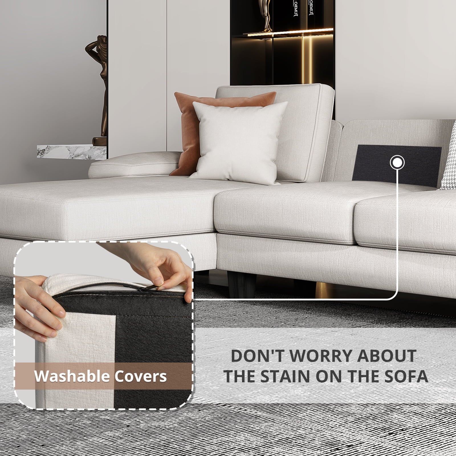 Furmax Chenille U Shaped Sectional Sofa, Gray