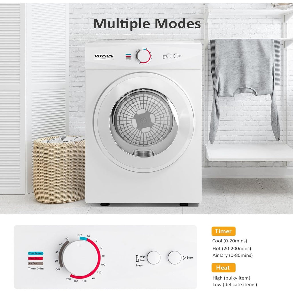 2.6 Cu.Ft White Compact Portable Laundry Dryer, 110V Electric Clothes Dryer with Stainless Steel Tub & Control Knob, Small Portable Dryer Machine for Apartment Dorm RV Indoor Use