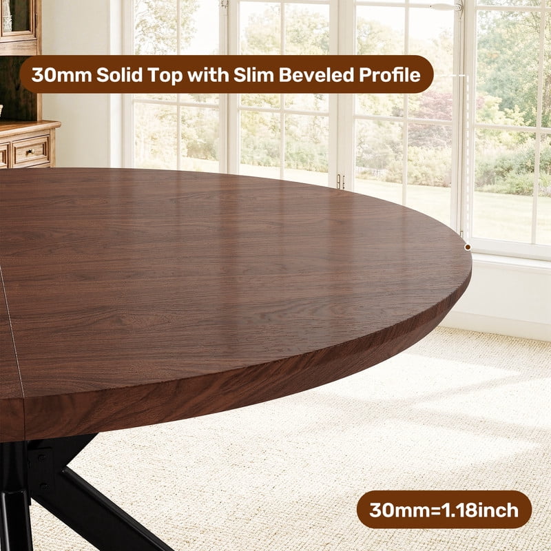 Hawsaiy 47 Round Dining Table for 4-6, Modern Farmhouse Kitchen Table with Metal Legs, Wood Circle Dinner Table for Kitchen & Dining Room, Walnut
