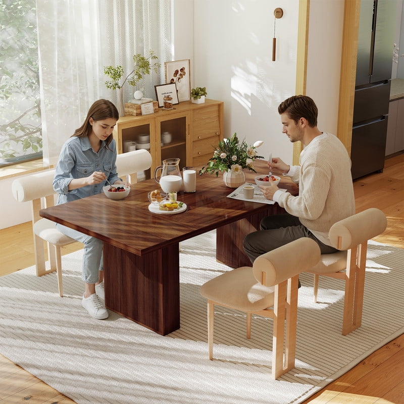 Hawsaiy 78 Rectangular Farmhouse Dining Table for 6–8, Large Kitchen Table with Grooved Wood Base, Thick Waterproof Top for Dining Room, Walnut