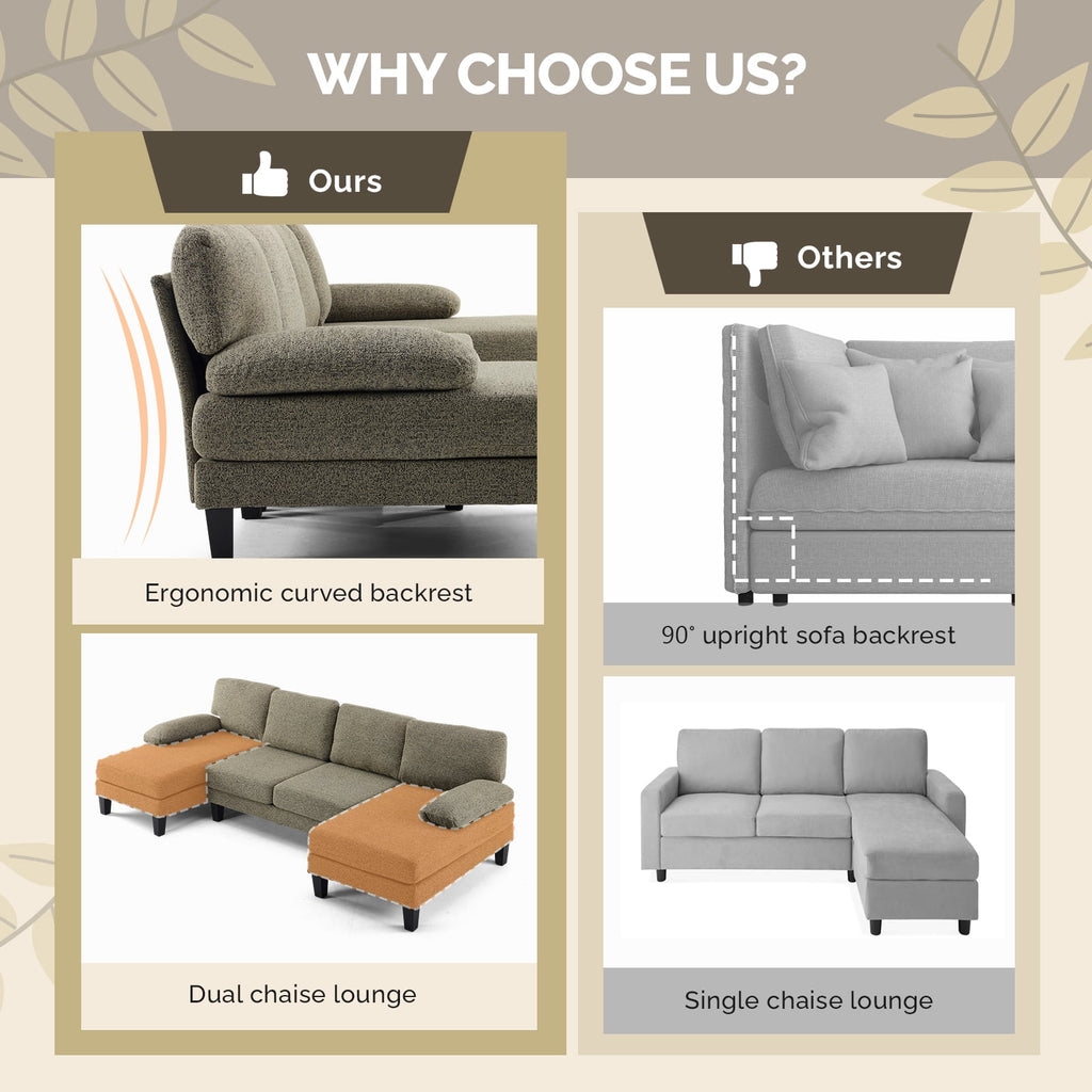 Ktaxon U-Shaped Sectional Sofa Set with Chaise, 4-Seater Blended Chenille Couch for Living Room, Apartment, Easy Assembly Khaki