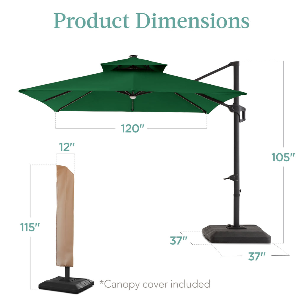 Best Choice Products 10x10ft 2-Tier Square Outdoor Solar LED Cantilever Patio Umbrella w/ Base Included - Tan