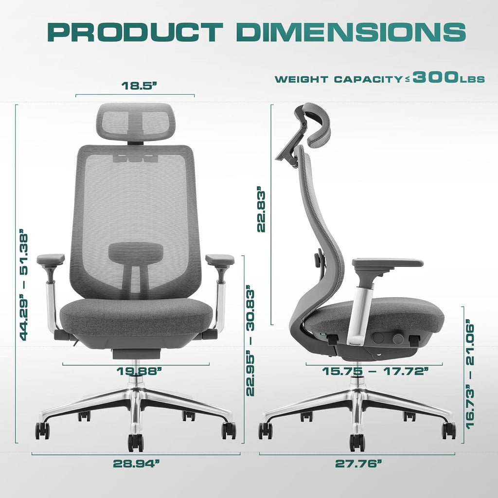 COLAMY ATLAS-01 Ergonomic Office Chair, High Back Office Executive Desk Chair, Mesh Office Chair Lumbar Support with Adjustable Headrest and 4D Arms, Slide Seat, Tilt Lock-Darkgrey