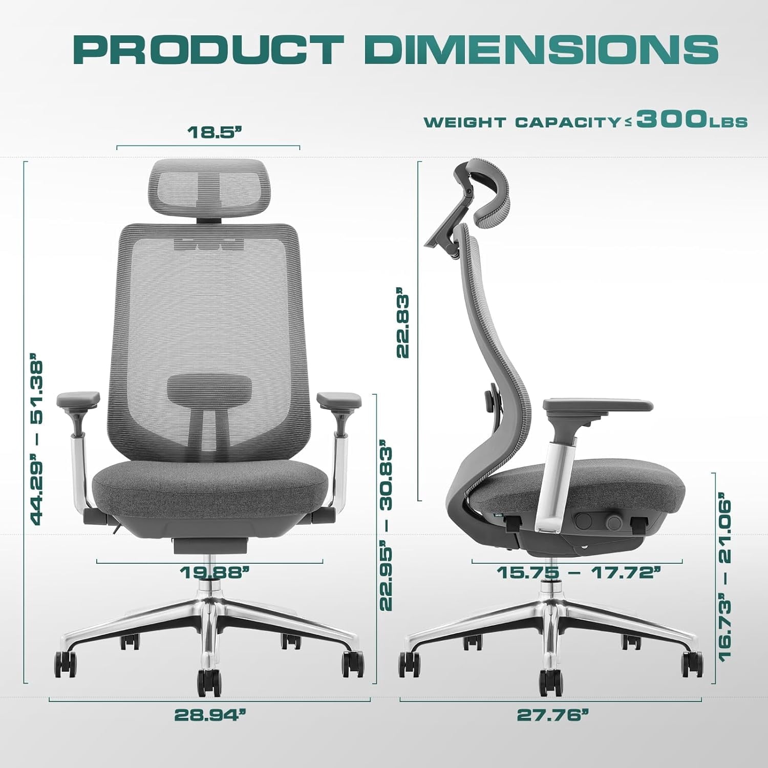 COLAMY ATLAS-01 Ergonomic Office Chair, High Back Office Executive Desk Chair, Mesh Office Chair Lumbar Support with Adjustable Headrest and 4D Arms, Slide Seat, Tilt Lock-Darkgrey
