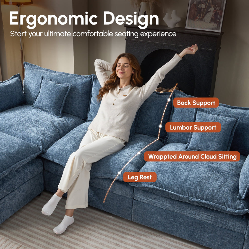 Ovios 108 Modular Sectional Sofa U-Shaped Cloud Couch with 2 Ottomans, Comfy Living Room Furniture, Chenille, Camel