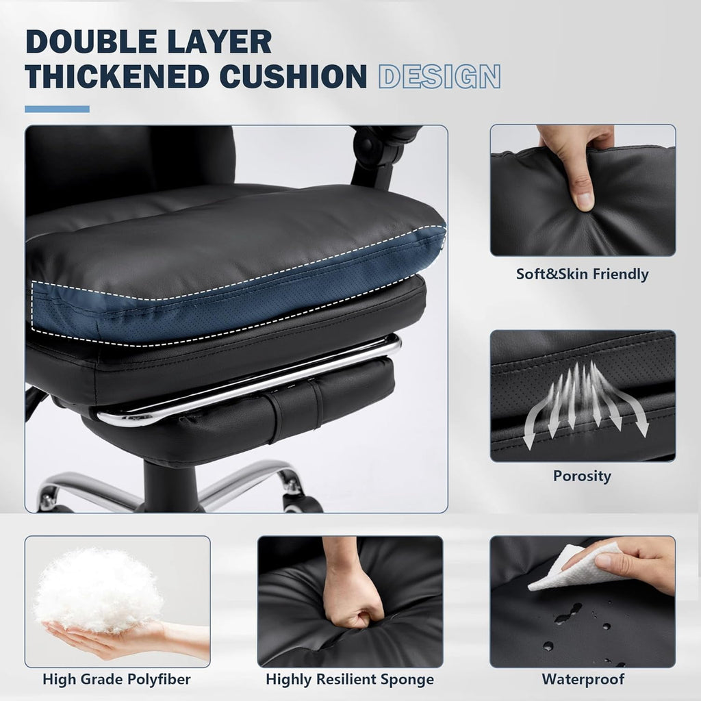 HOMREST Ergonomic Office Chair with 6-Point Massage & Heating, Adjustable Executive Desk Chair with Retractable Footrest, PU Leather Home Office Desk Chair for Home & Office (Black)