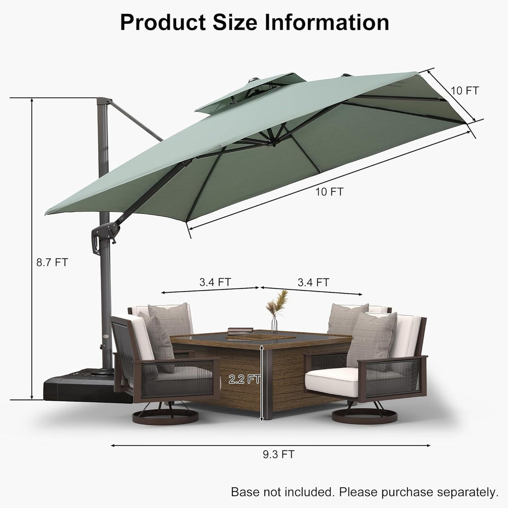PURPLE LEAF Cantilever Umbrellas 12FT Square Large Patio Umbrella Offset Umbrella with 360°Rotation Tilting And Hanging Double Top, Grey