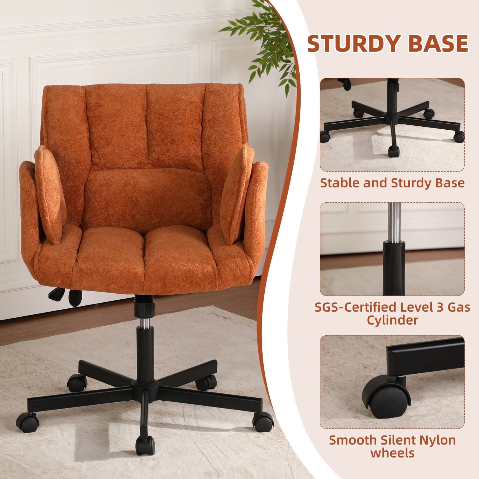 Cross Legged Office Chair with Wheels & Dynamic Airbag Lumbar Support, Criss Cross Wide Seat, 5-Position Fold-Down Armrests, Swivel Vanity Chair for Home Office, Dark Green