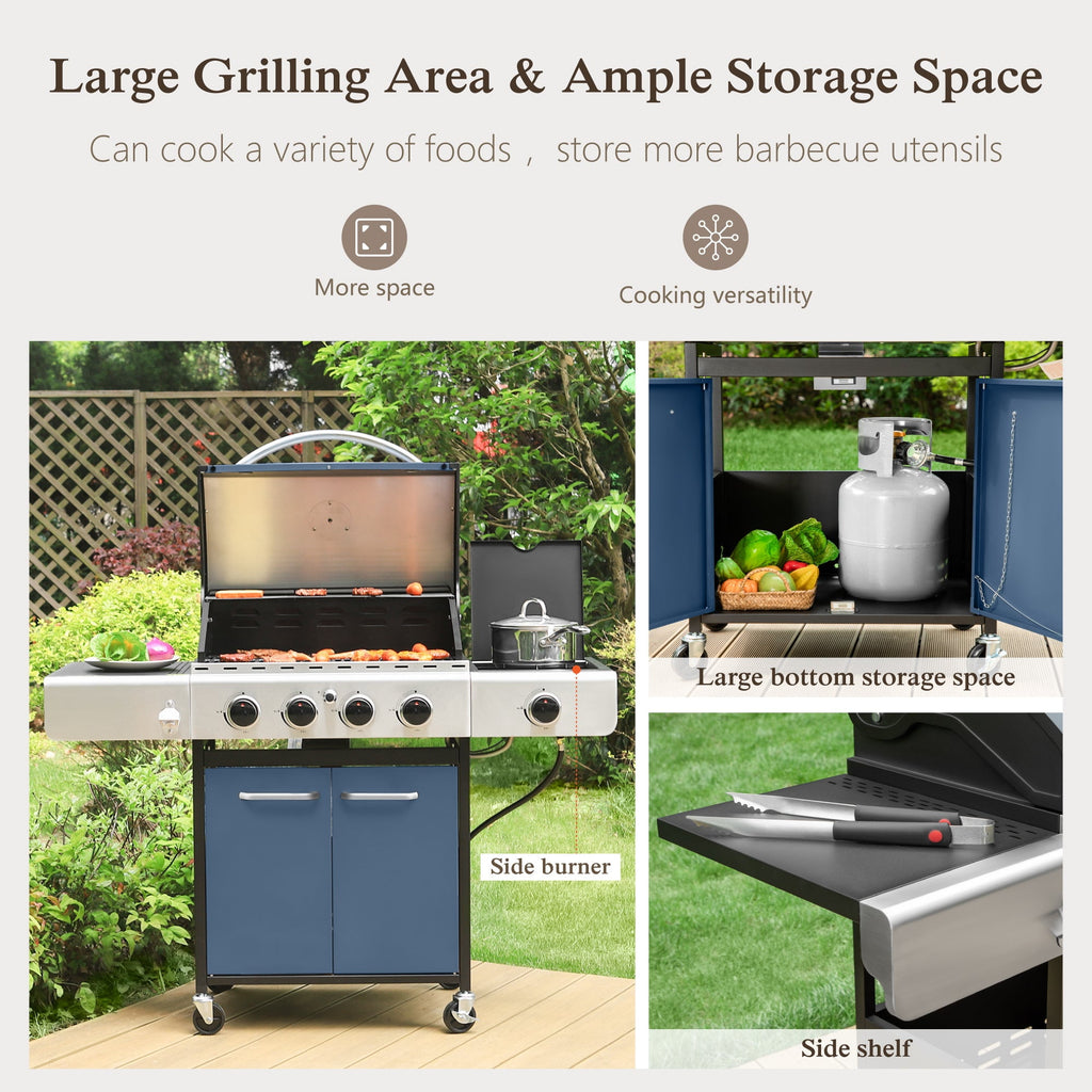 Alpha Joy 4-Burner Propane Gas Grill and Griddle Combo with Side Burner in Black