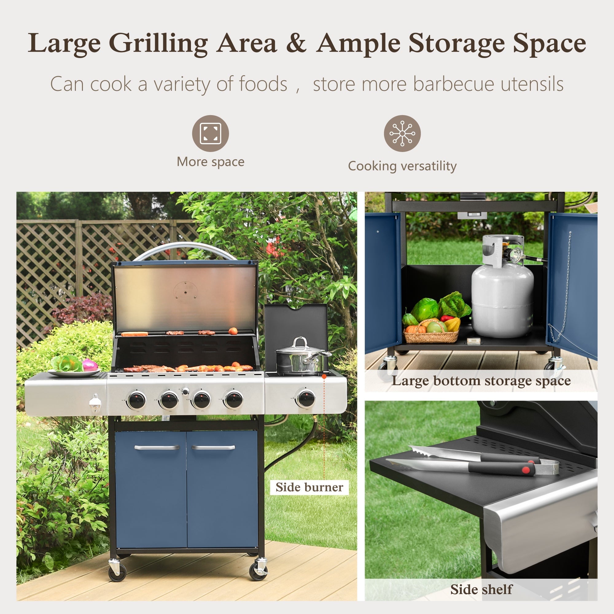 Alpha Joy 4-Burner Propane Gas Grill and Griddle Combo with Side Burner in Black