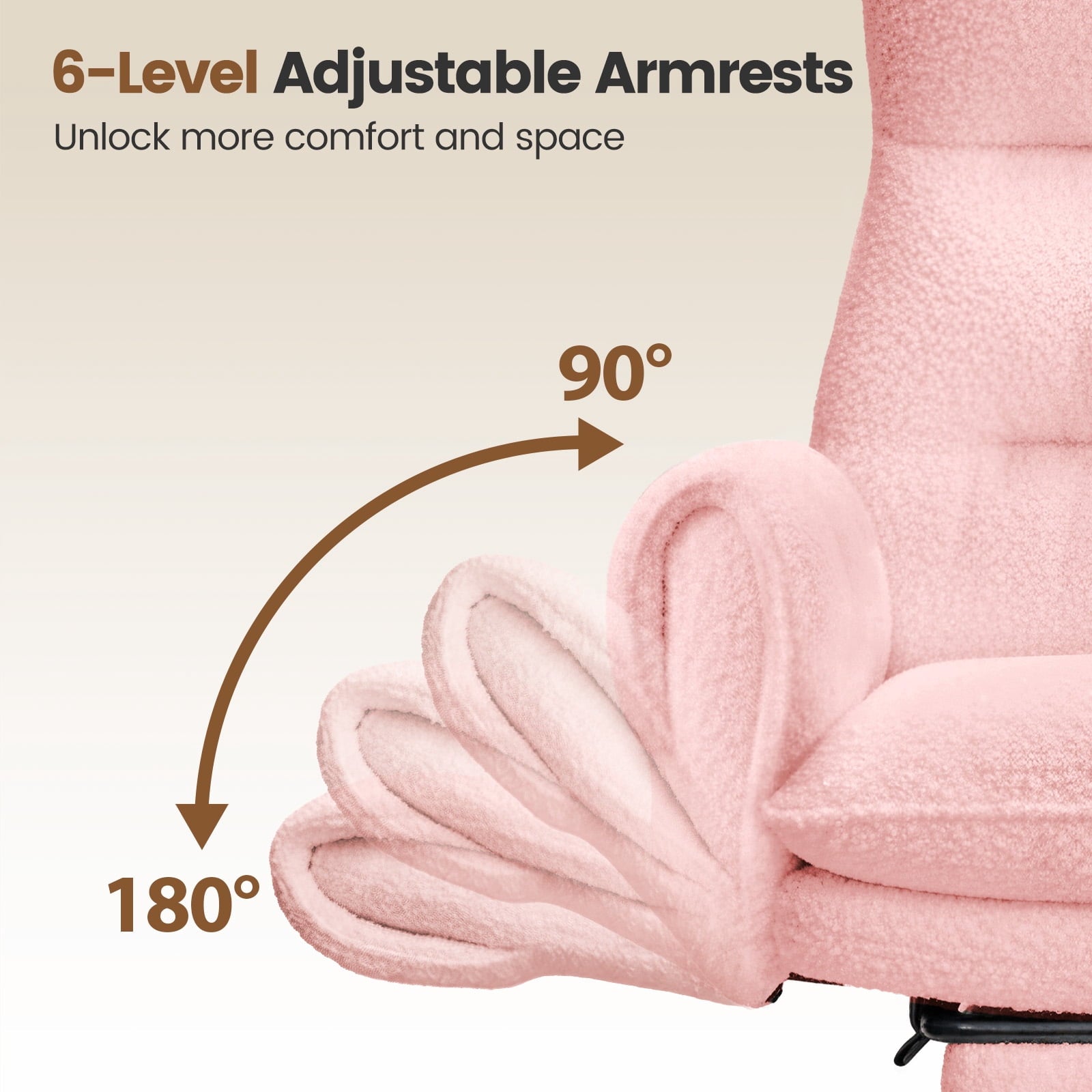 Patbrela Big and Tall Office Chair, Teddy Plush Swivel Desk Chair Ergonomic Computer Chairs with Adjustable Armrests, Beige