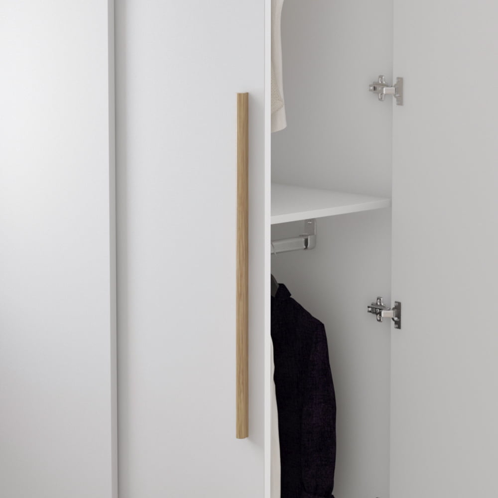 Wiawg 2 Door Wardrobe Armoire,Mirrored Closet Storage with Drawers and Shelves,White