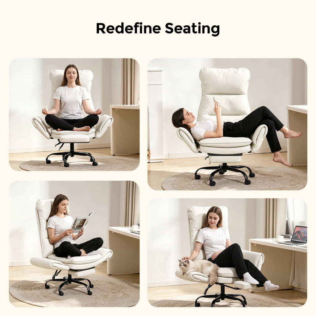 Patbrela Big and Tall Office Chair, PU Leather Swivel Desk Chair Ergonomic Computer Chairs with Adjustable Armrests, Black