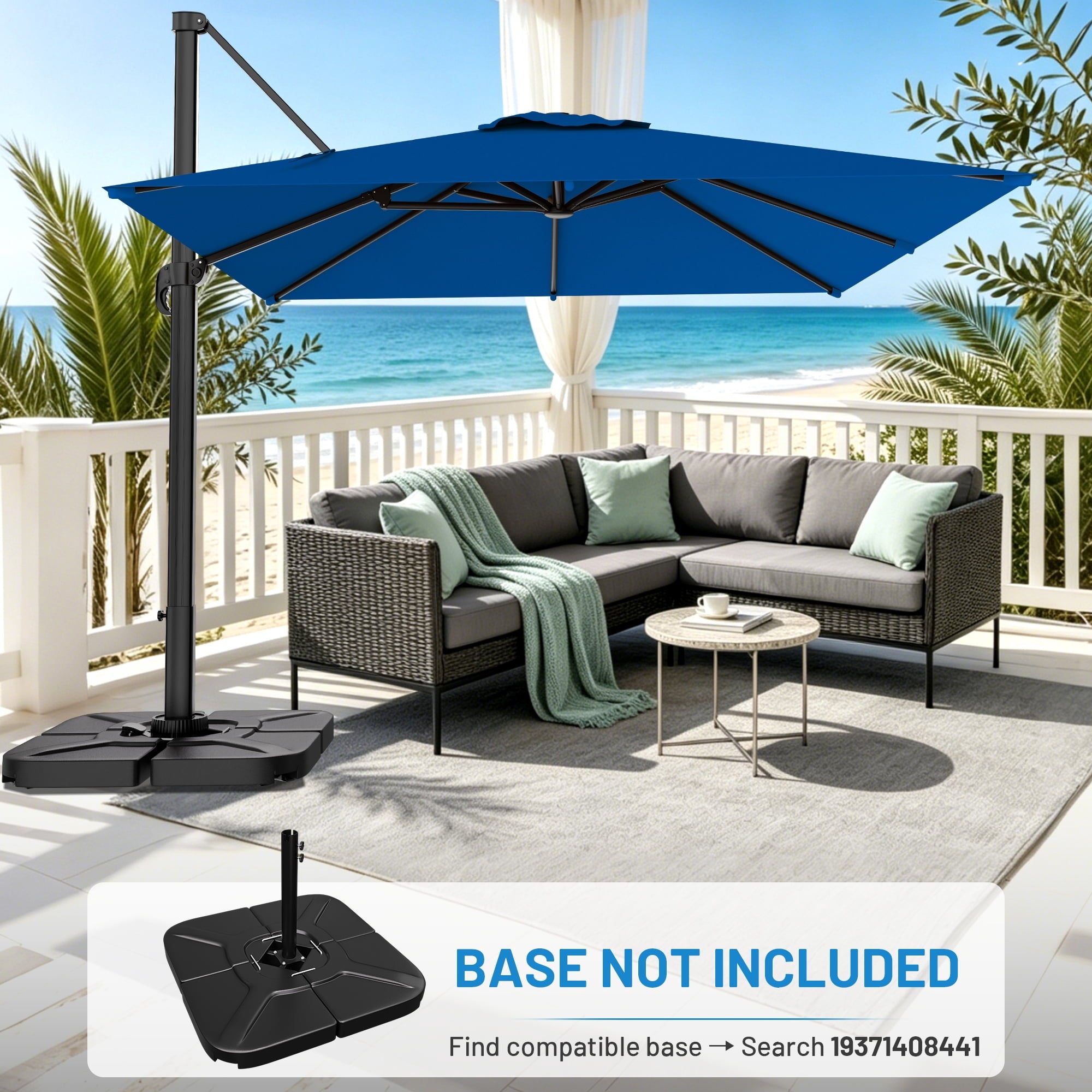 Easthome 10 × 10FT Square Cantilever Patio Umbrella, 360° Rotating Offset Umbrella with Crank, 8 ribs, Outdoor Hanging Roman Umbrella for Garden Deck Backyard, Red
