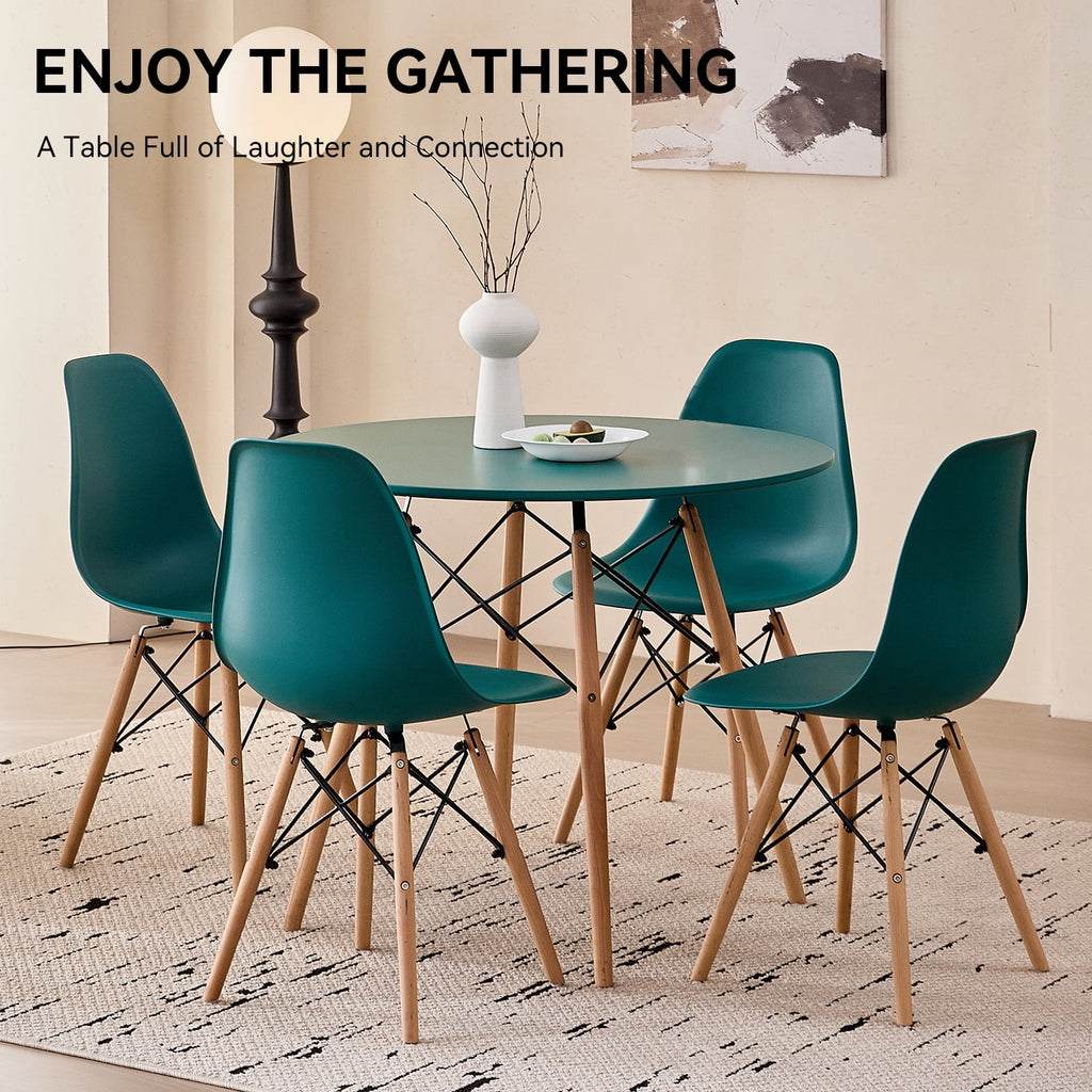 5-Piece 35.5'' Round Dining Table Set for 4, Kitchen Table Chair Set of 4, Mid-Century Modern Dinette Dining Room Table Set Dinner Table for 4 W/Solid Wood Legs, White
