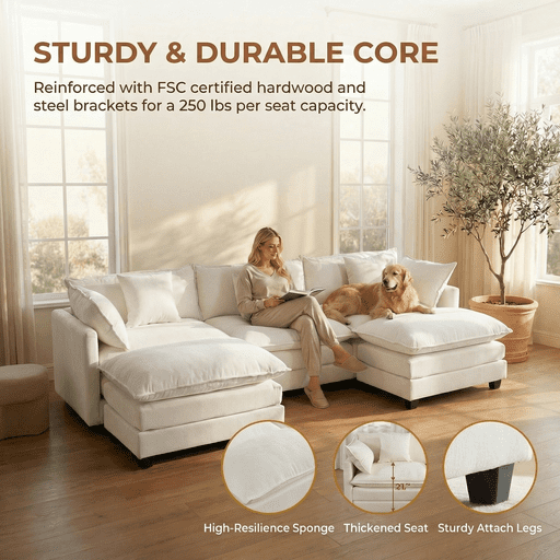 Dioepic Cloud Chenille 3-Seat Living Room Sectional Sofa Modern Cloud Couch 111.4 with Ottoman & 3 Pillows, Grey