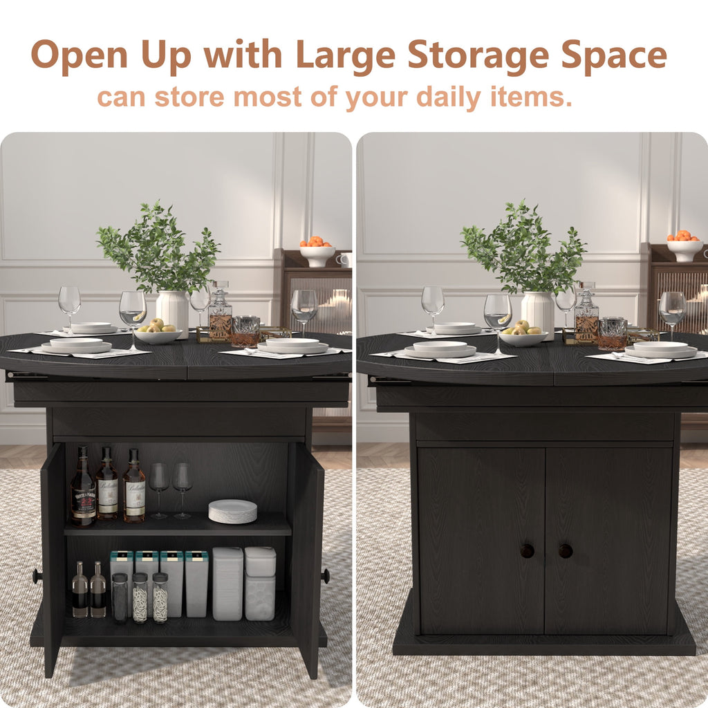 WARAYZ 43.3–59in Extendable Dining Table, Wood Expandable Design with Hidden Storage, Rectangular Space-Saving Dark Brown