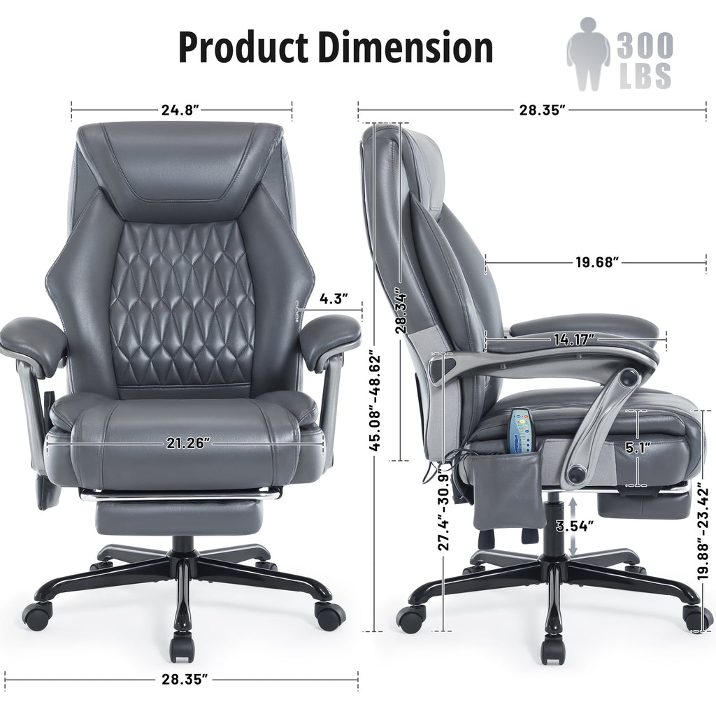 Heated Massage Office Chair with 6 Points Vibration, Reclining Ergonomic Desk Chair with Footrest for Extra Comfort, PU Leather High Back Executive Computer Chair, Thick Padded Massage Chair