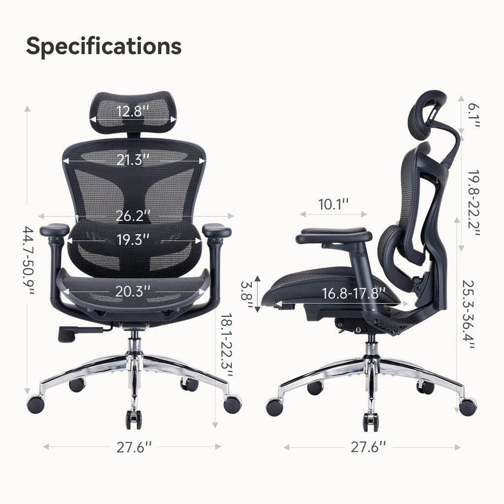 Sihoo Doro C300 Ergonomic Office Chair with Headrest, Lumbar Support, Adjustable Backrest, 3D Armrests, Breathable Mesh, Height & Tilt Adjustment - Black