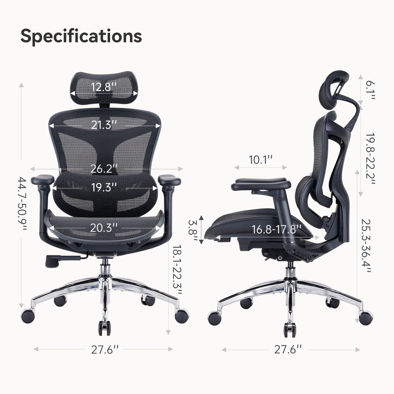 Sihoo Doro C300 Ergonomic Office Chair with Headrest, Lumbar Support, Adjustable Backrest, 3D Armrests, Breathable Mesh, Height & Tilt Adjustment - Black