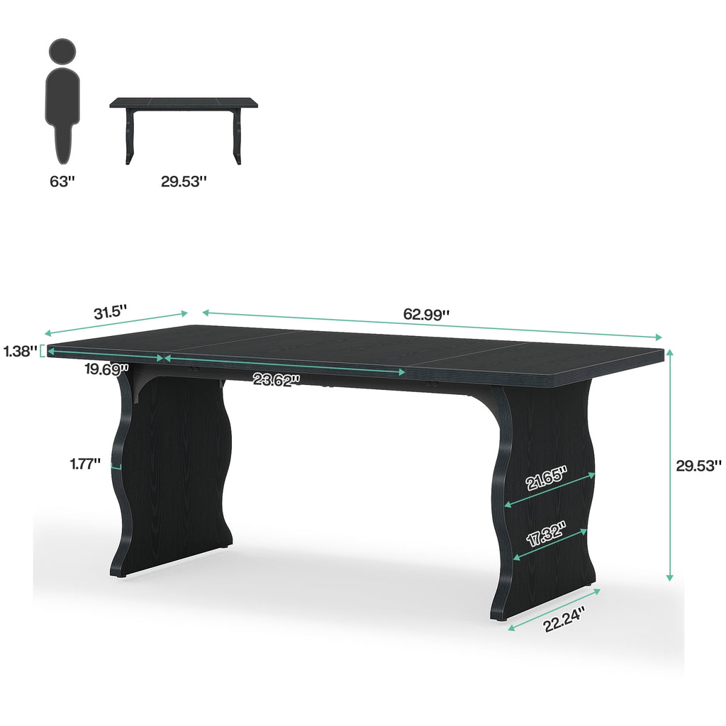 Fnova 63'' Rectangular Dining Table for 4-6 People, Farmhouse Dinner Table, for Dining Room, Kitchen, Office & Conference Use
