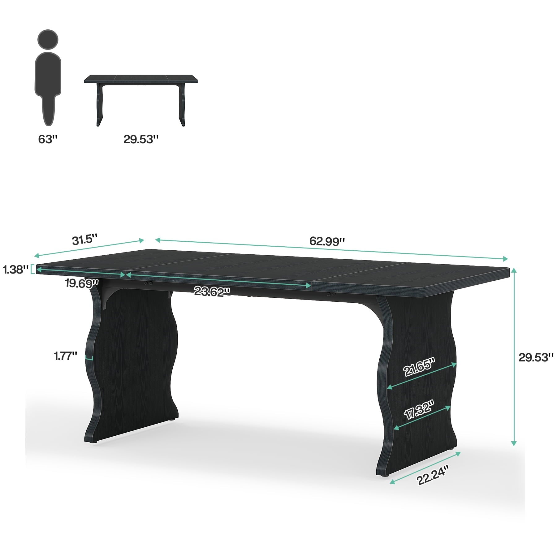 Fnova 63'' Rectangular Dining Table for 4-6 People, Farmhouse Dinner Table, for Dining Room, Kitchen, Office & Conference Use