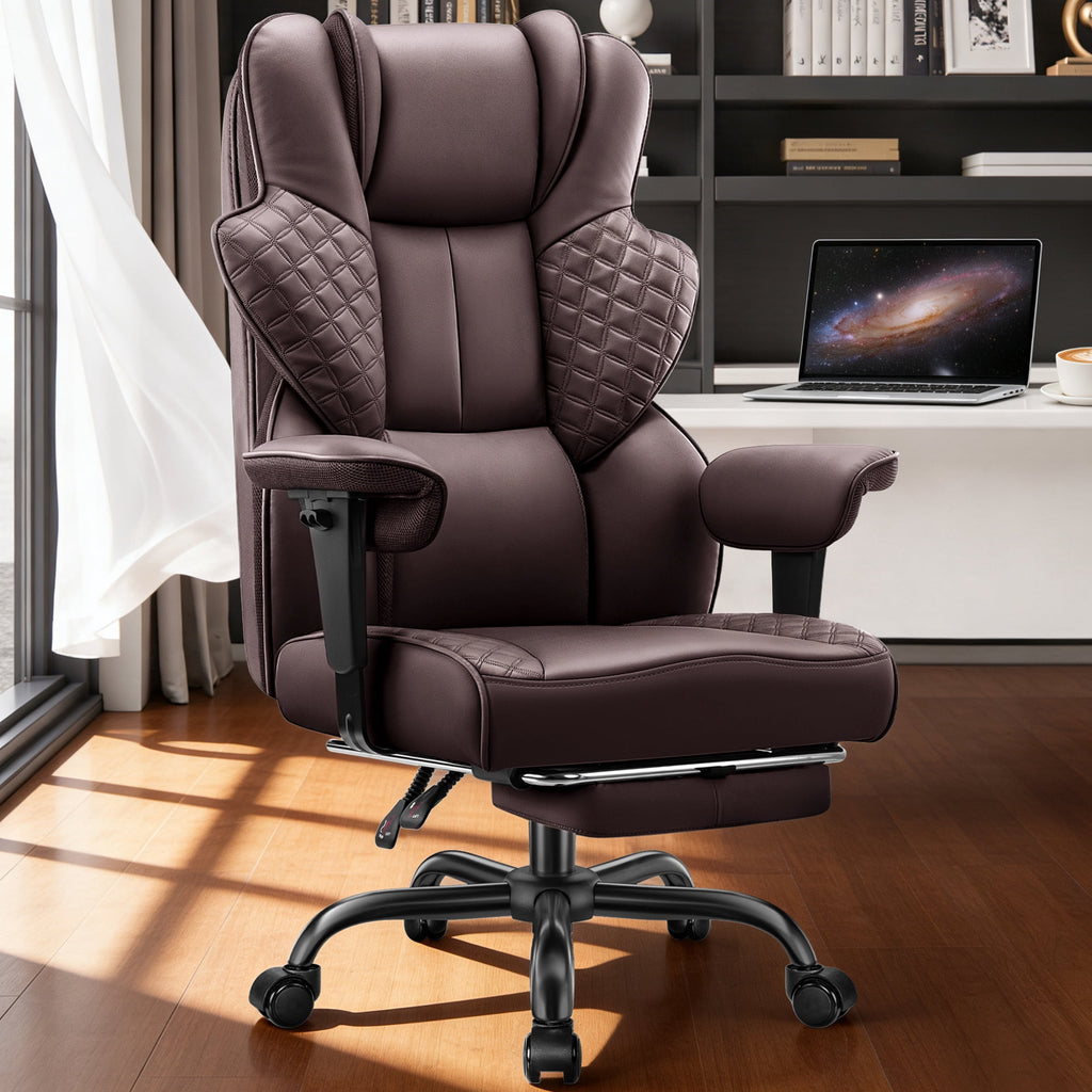 COOLHUT Big and Tall Office Chair 500lbs, Heavy Duty Ergonomic Office Desk Chair with Deluxe Embossing PU Leather with Footrest, Executive Gaming Chair with Lumbar Support, Brown